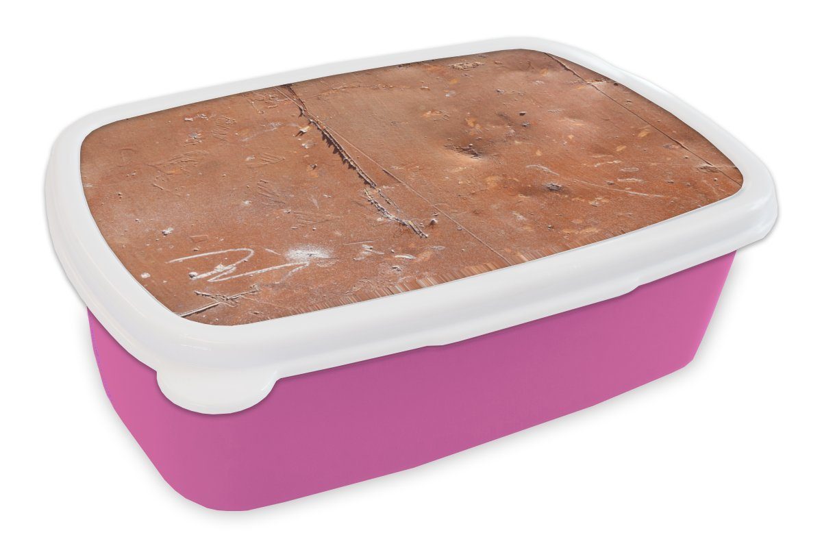 MuchoWow Lunchbox Metall - Rost - Vintage, Kunststoff, (2-tlg), Brotbox für Erwachsene, Brotdose Kinder, Snackbox, Mädchen, Kunststoff rosa