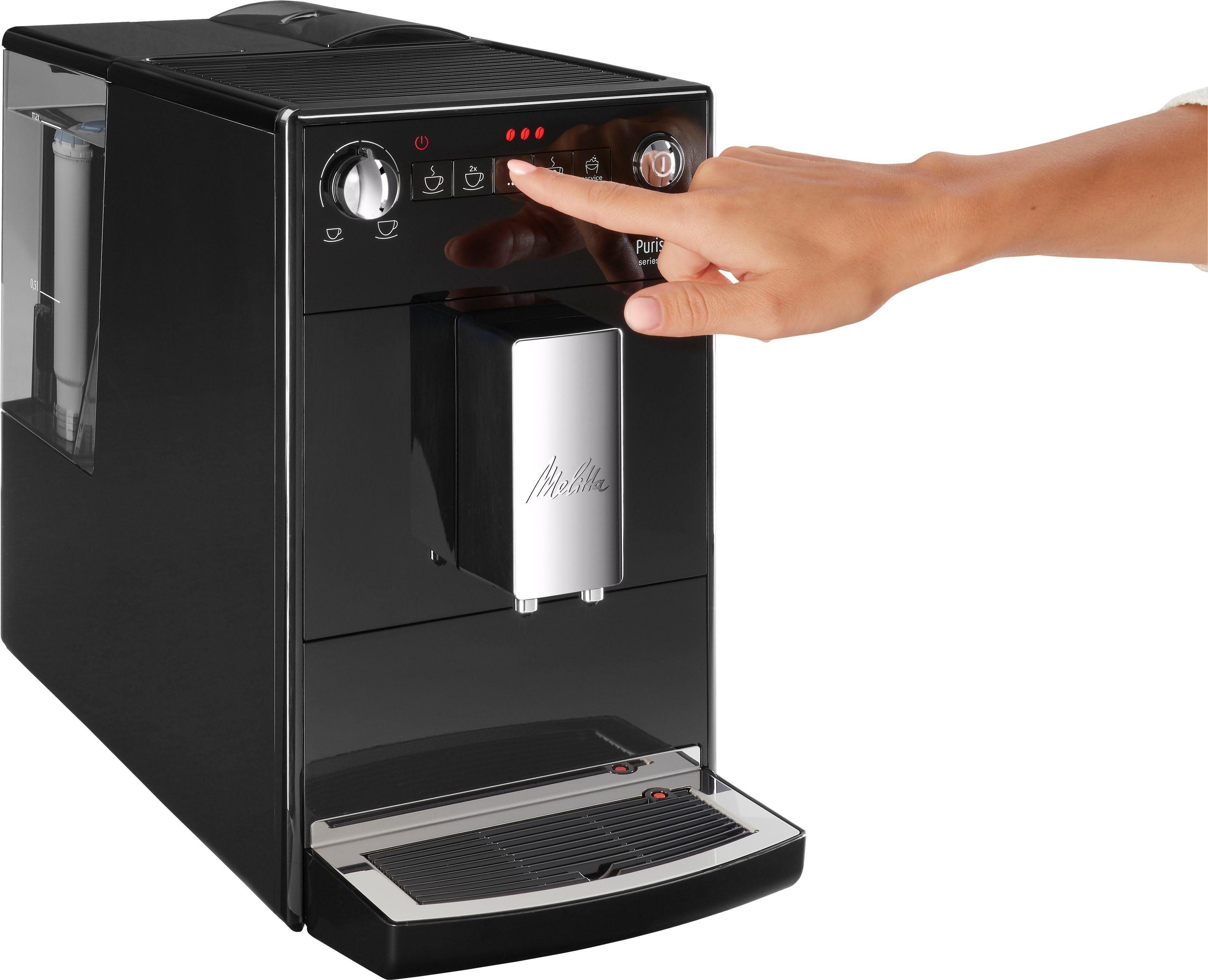 extra Kaffeevollautomat Melitta & kompakt F230-102, Lieblingskaffee-Funktion, Purista® schwarz, leise