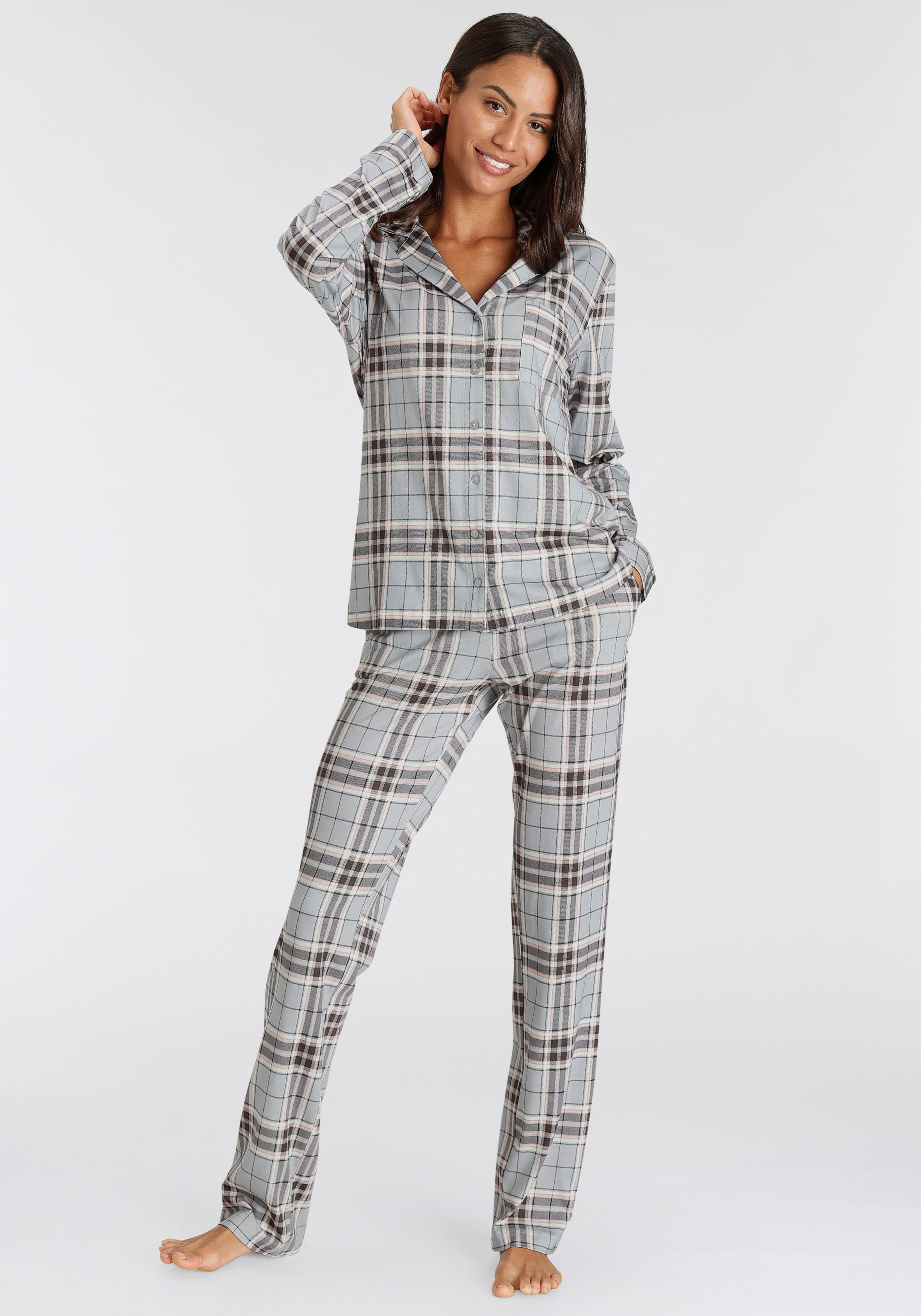 s.Oliver Pyjama (2 tlg) mit schönem Muster grau-kariert | Pyjama-Sets