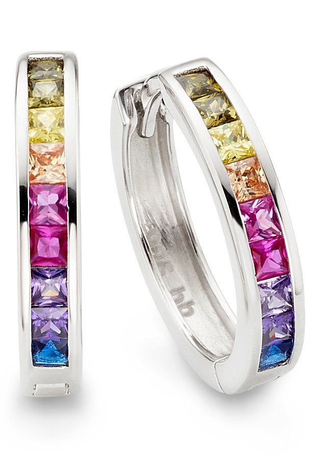Paar Creolen Schmuck Geschenk Silber 925 Ohrschmuck Ohrringe Regenbogen