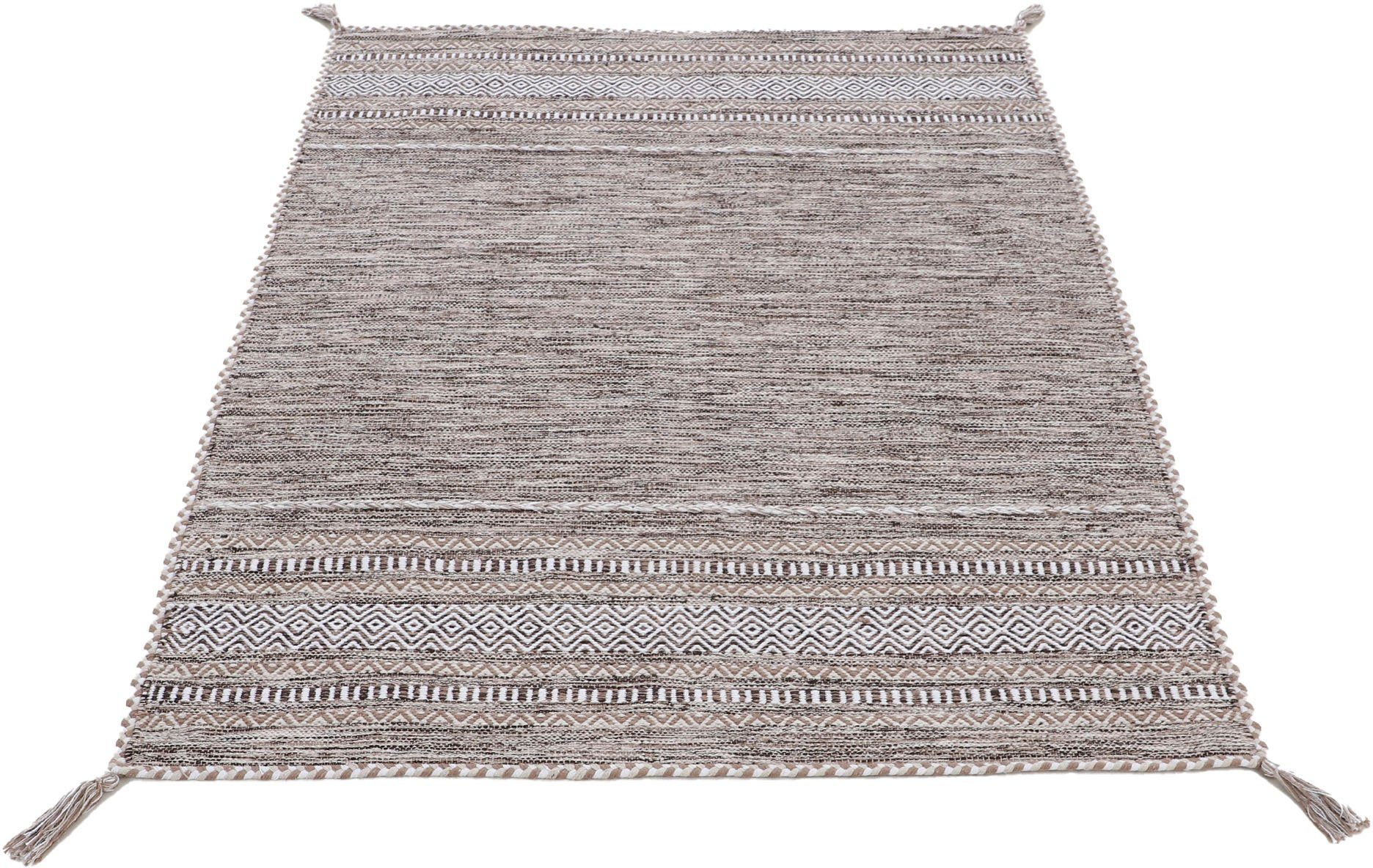 carpetfine Teppich Kelim Azizi, auch als Läufer erhältlich, rechteckig, Höhe: 5 mm, handgewebt, Baumwolle, Wendeteppich mit Fransen, Fleckerl, Wohnzimmer