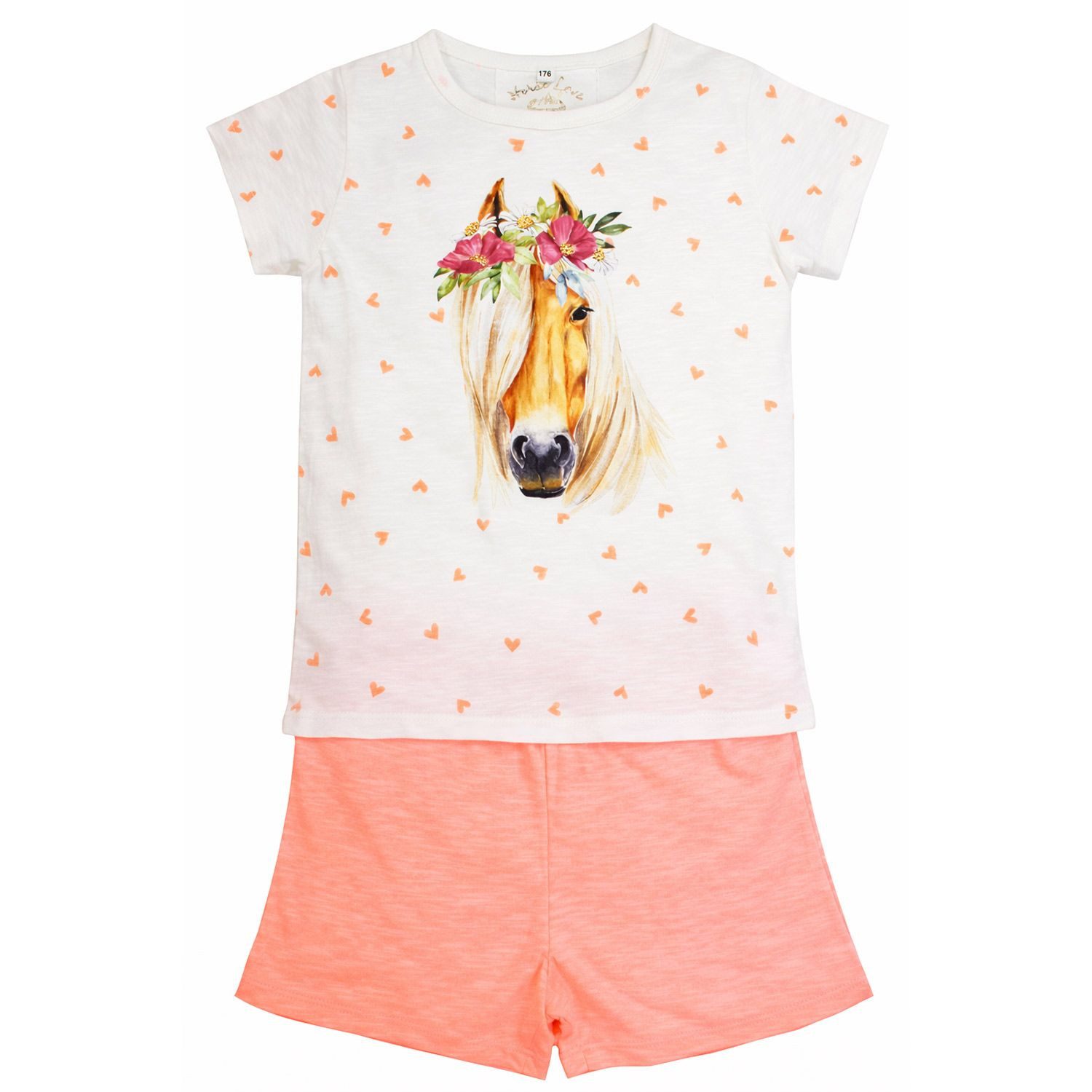 BONDI Shorty Shorty - Schlafanzug 'Pferde-Motiv' 36230, Weiß A