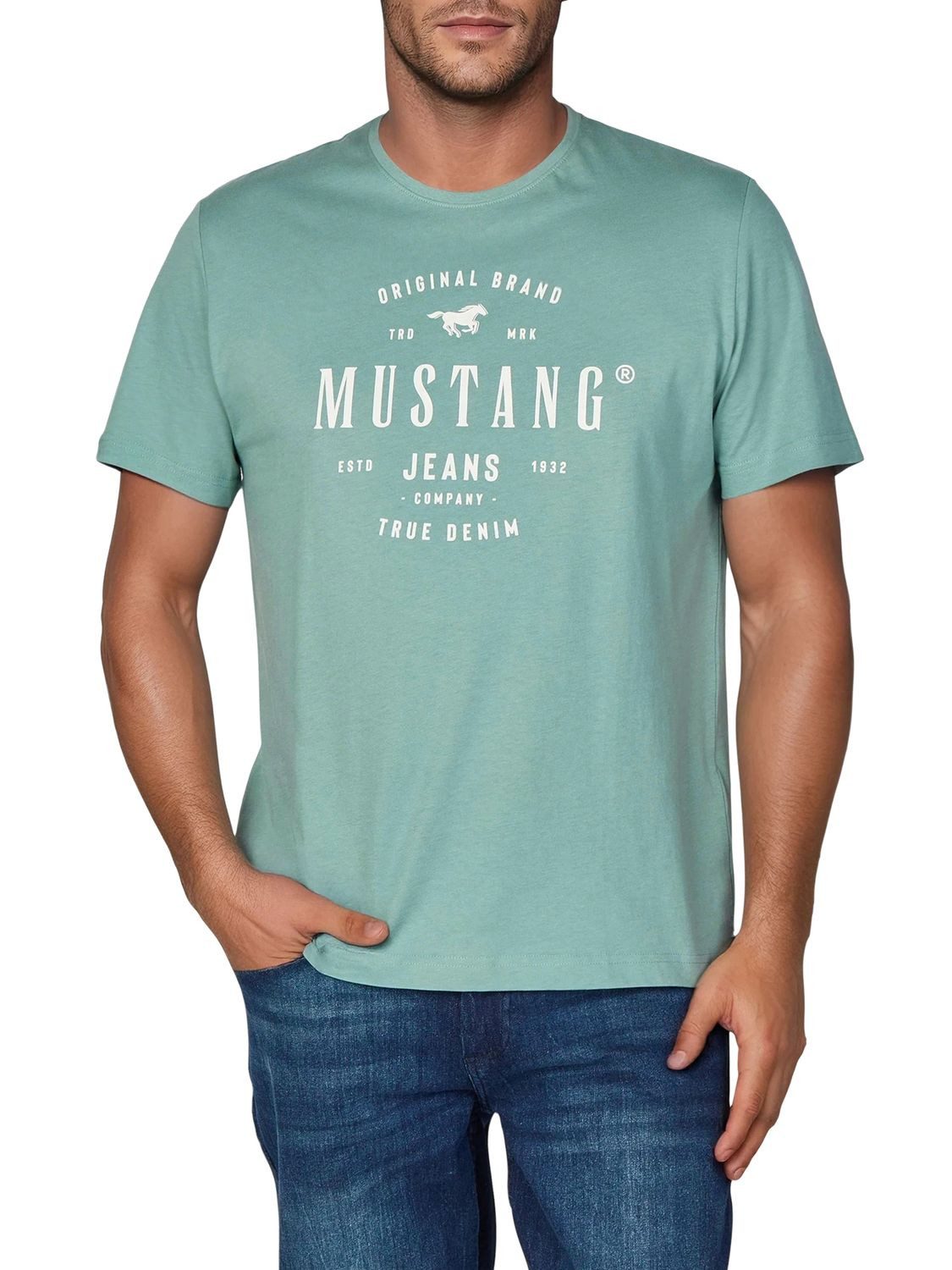 MUSTANG T-Shirt Herren Printshirt Regular Fit (1-tlg) Kurzarm Tee Shirt mit Rundhalsausschnitt aus 100% Baumwolle