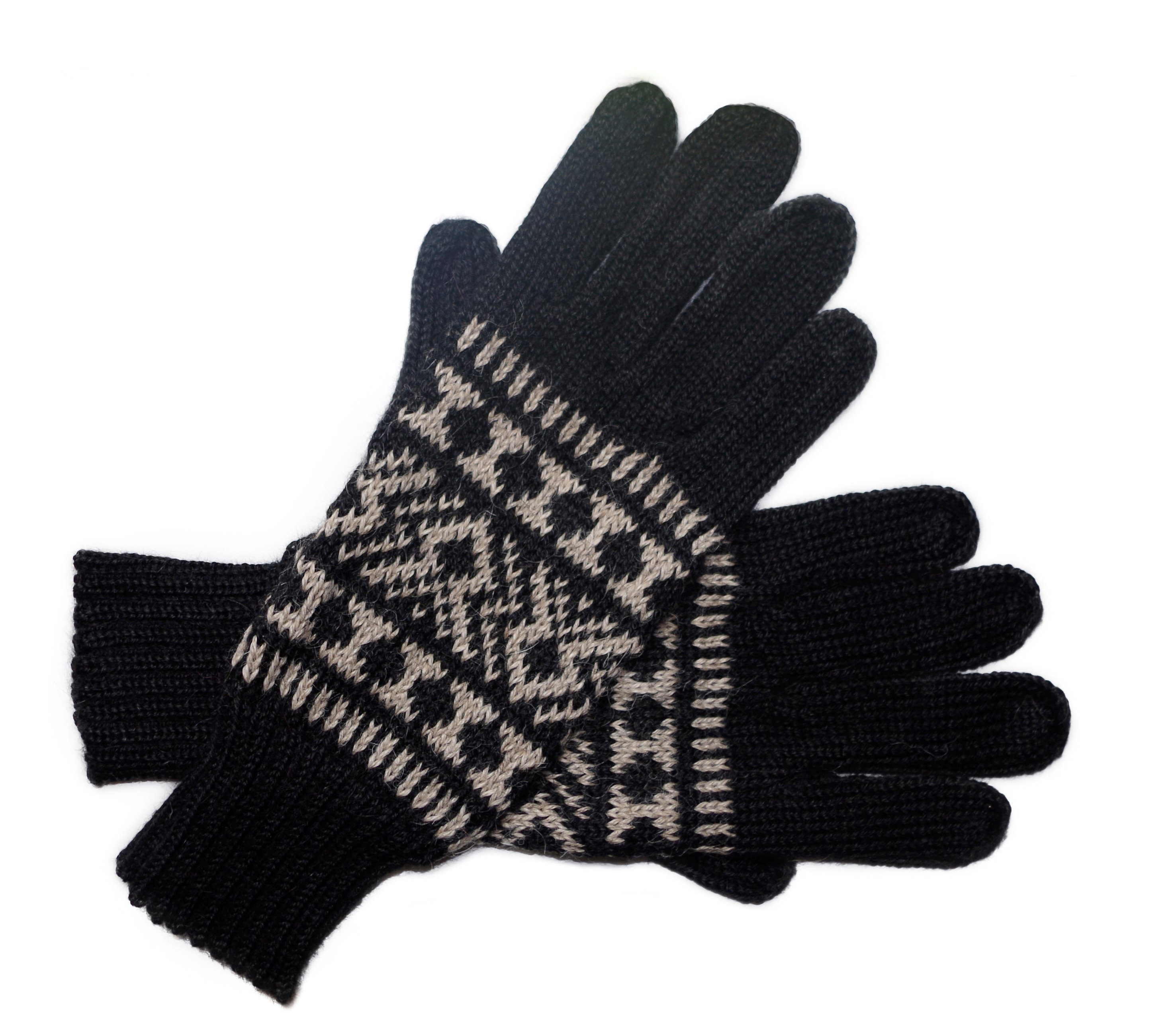 Posh Gear Strickhandschuhe Guantofigura Fingerhandschuhe aus 100% Alpakawolle schwarz