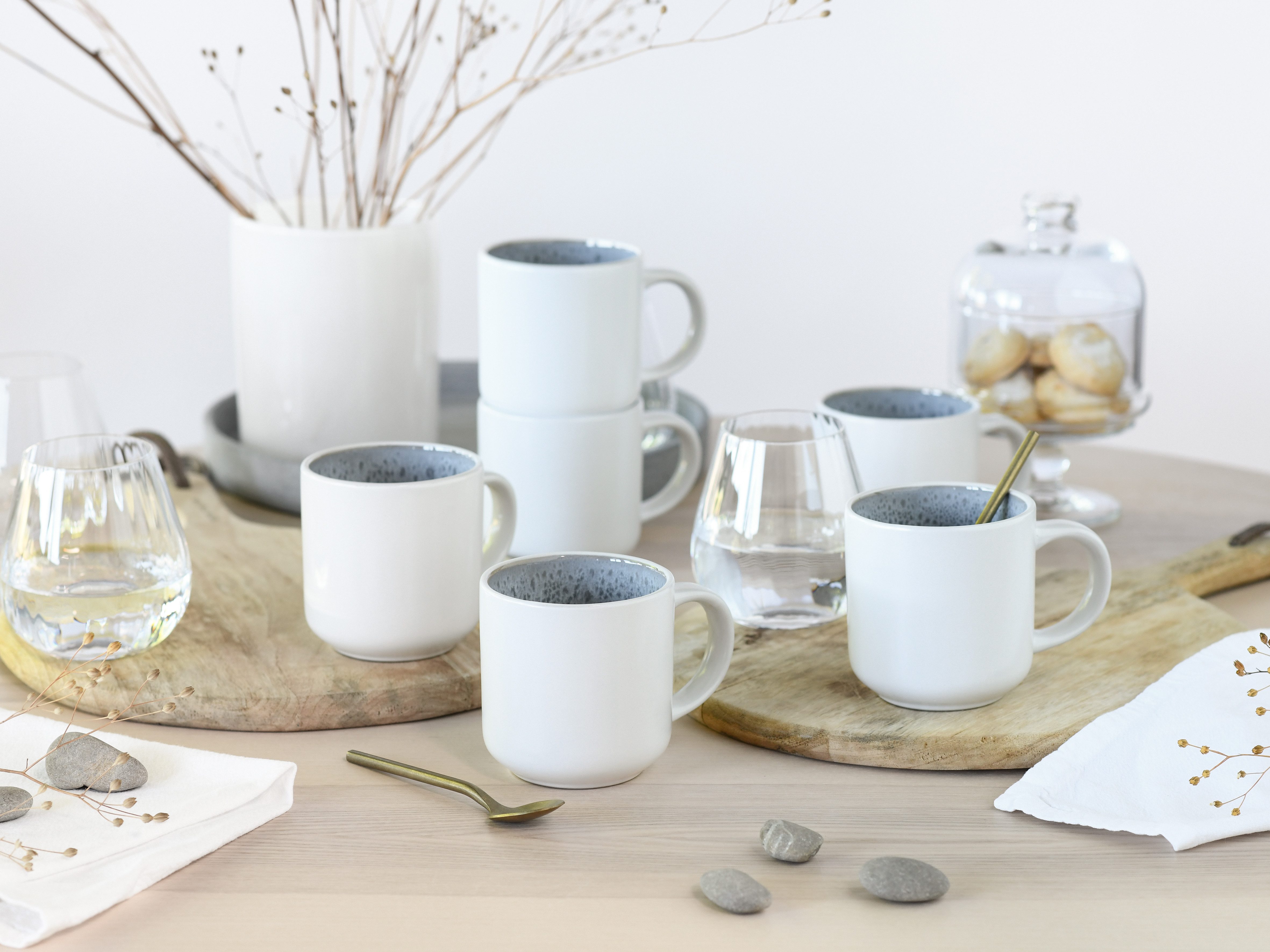OTTO home Becher modernes 6-teiliges Kaffeebecher-Set Lykk, 6-tlg., Steinzeug, hohe Haltbarkeit, spülmaschinen- & mikrowellengeeignet, Reaktivglasur