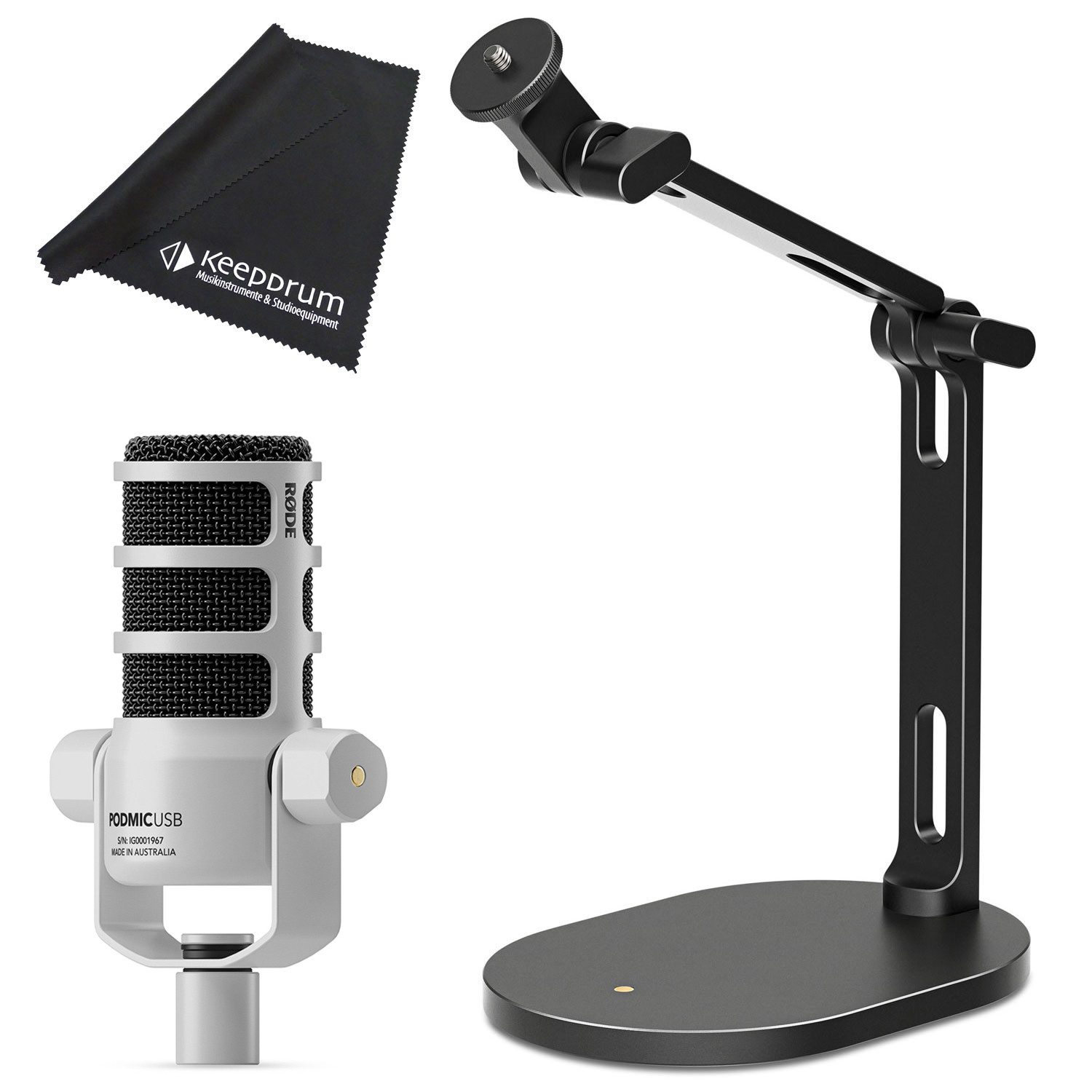 RØDE Mikrofon Rode Mikrofon Podmic USB Weiss mit DS-2 Desktop-Stativ (Set), hochwertiges Mikrofon