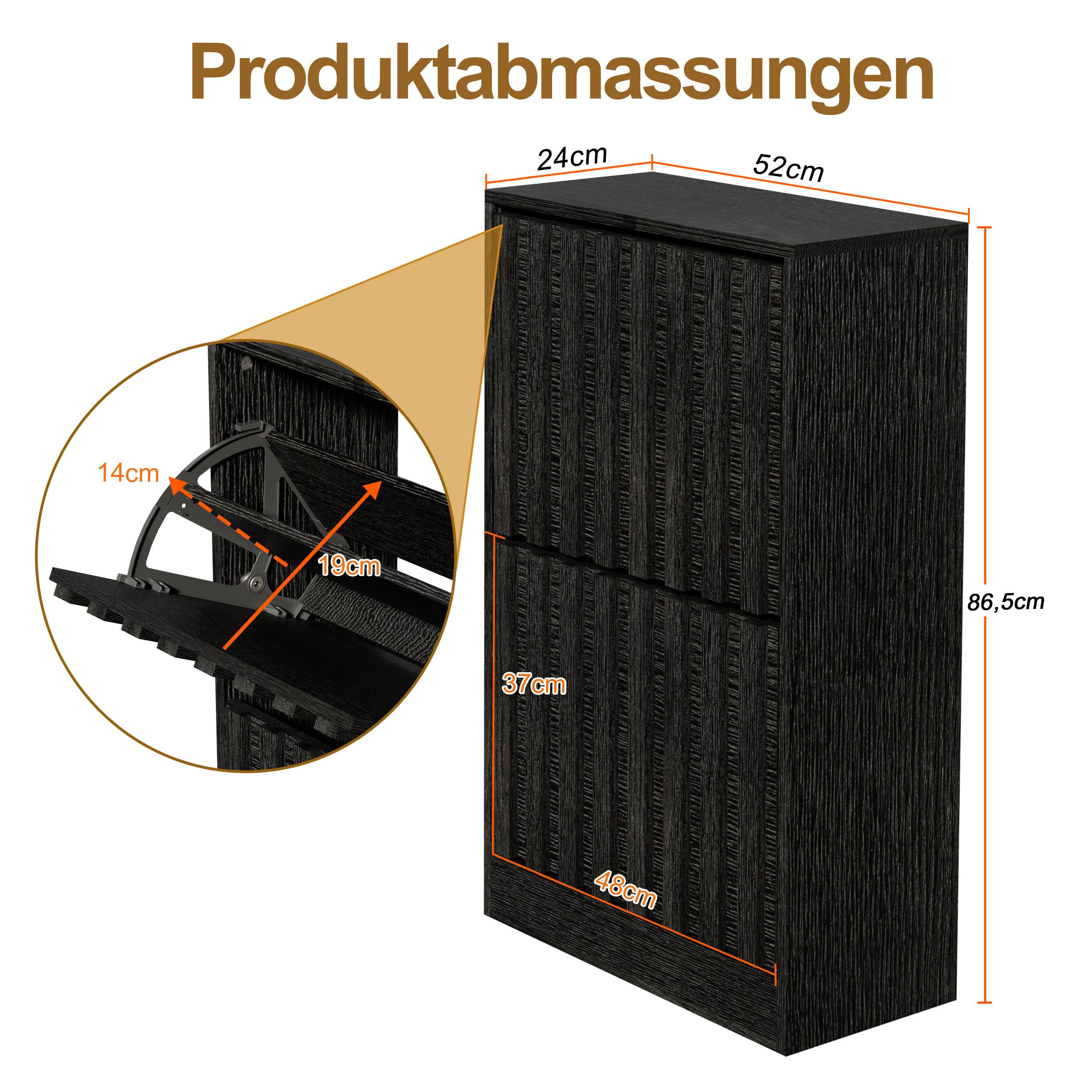 UEV Schuhschrank mit 2 Klappen Schuhregal Schukipper schmal 24CM tief (Anti-Kipp-Vorrichtung für Eingangsbereich, Modern Schuhaufbewahrung mit Oberplatte Platzsparend, Schuhkommode) Trennwände verstellbar und abnehmbar für verschiedene Schuhtypen