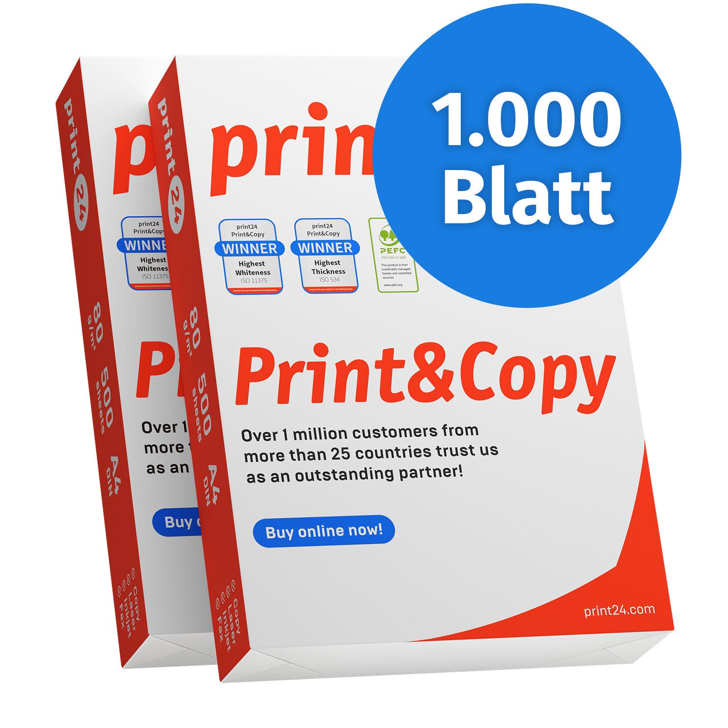 print24 Drucker- und Kopierpapier Kopierpapier 1000 Blatt A4 80g Premium Weiß PEFC zertifiziert