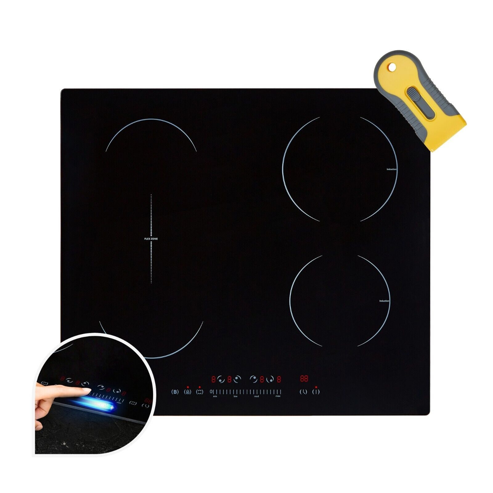 Arebos Induktions-Kochfeld 7200 W, 4 Kochfelder Flexzone, 59 cm, Autark AR-HE-IKF60, mit Sensor Touch, Timer, Kindersicherung & Überhitzungsschutz