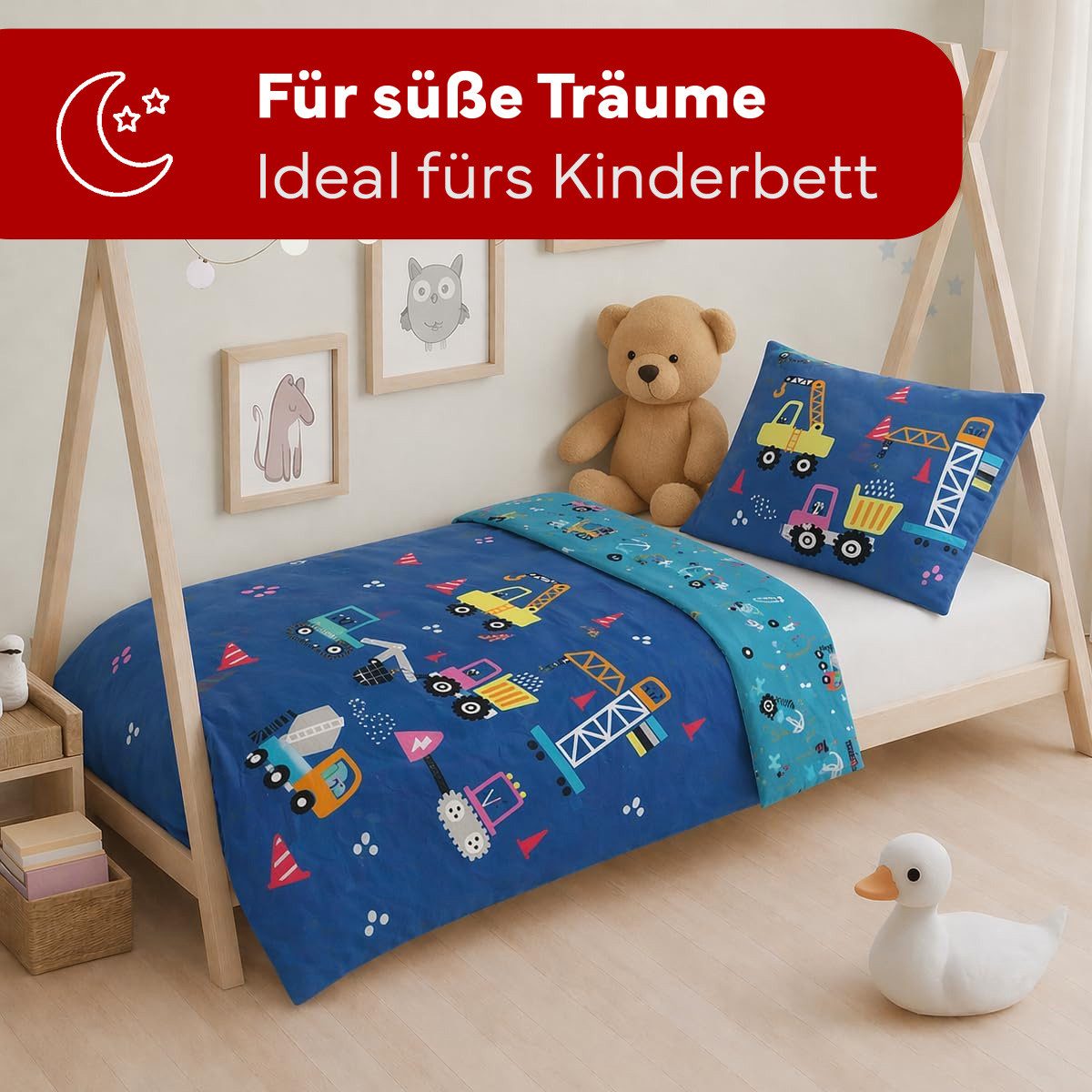 texpot Bettwäsche Kinderbettwäsche Fahrzeuge Baustelle bedruckt Garnitur, 2 teilig