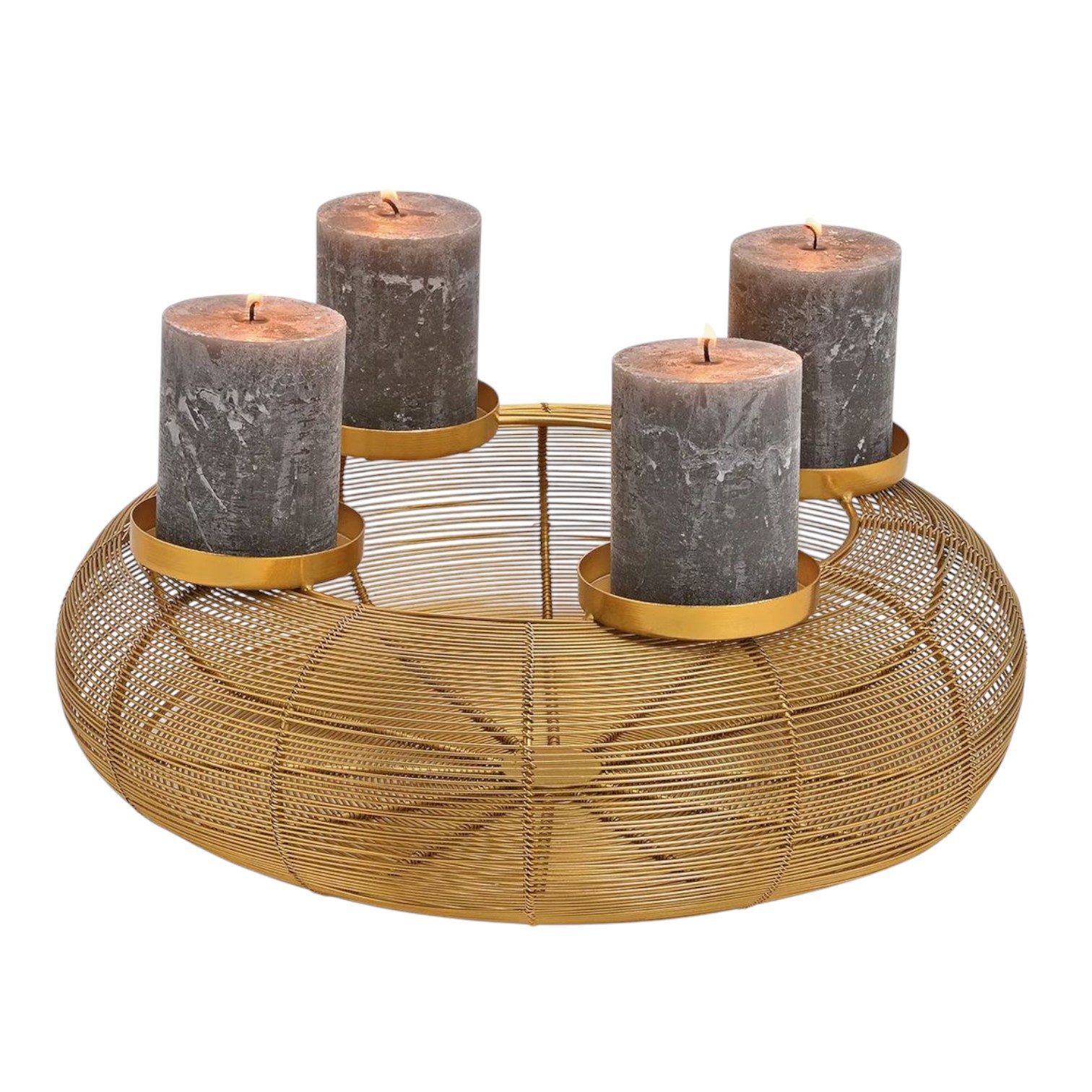 Macosa Home Adventskranz Silber Gold od. Schwarz Metall 38 cm modern, Elegantes Adventsgesteck 4 Kerzenhalter Tisch-Dekoration