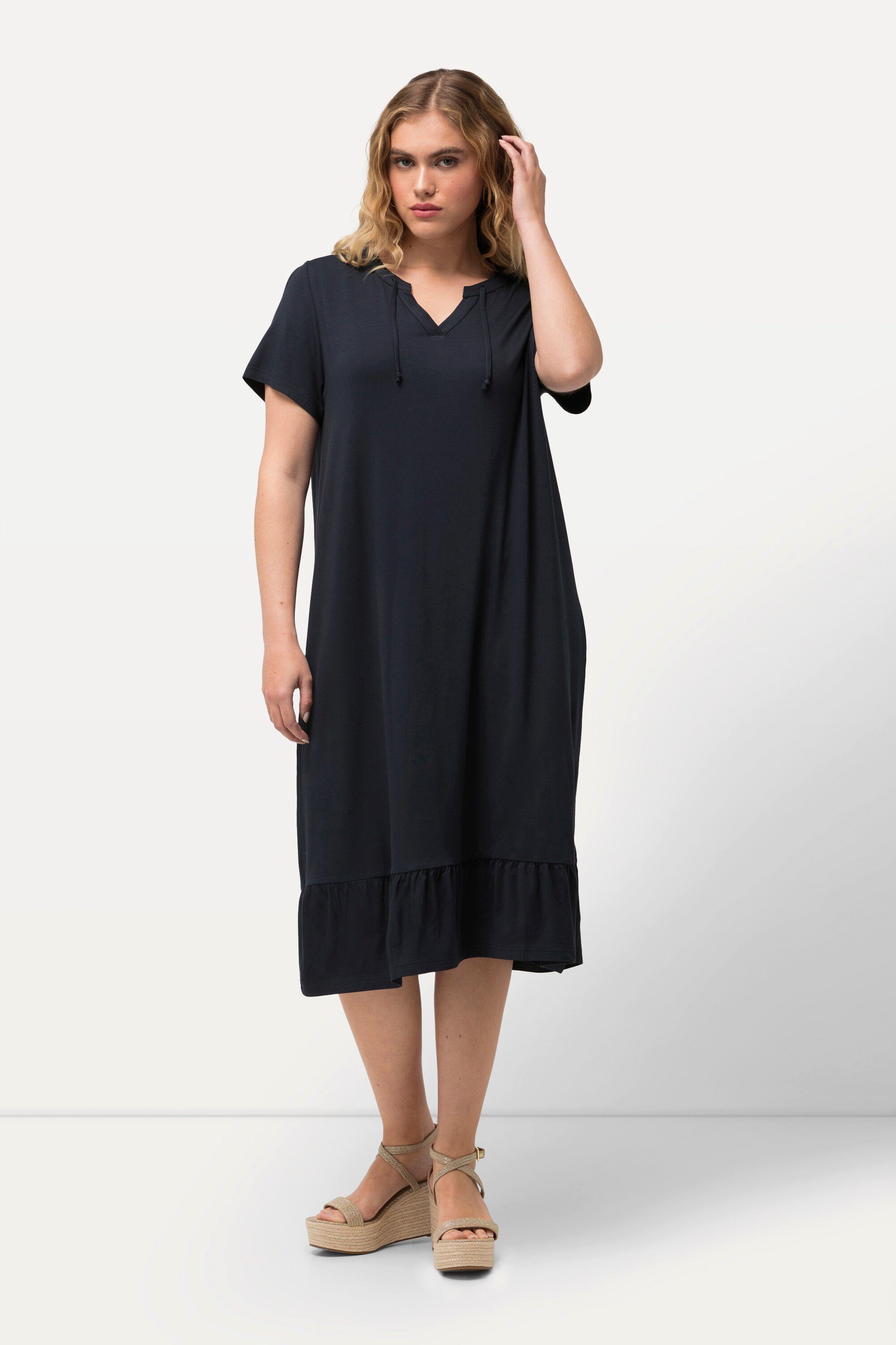 Ulla Popken Jerseykleid Jersey-Midikleid A-Linie Tunika-Ausschnitt günstig online kaufen