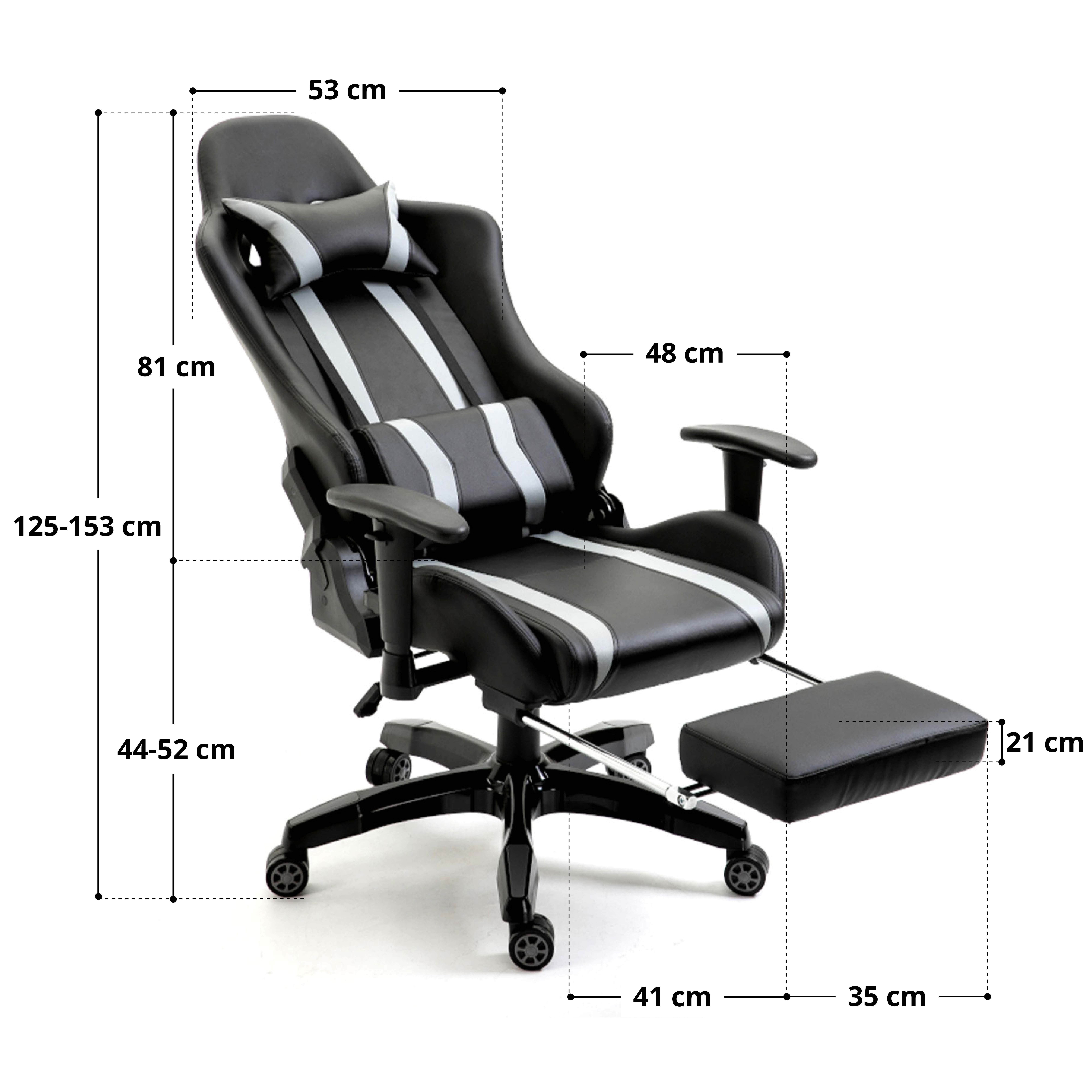 Gaming Streifen mit mit Schwarz SVITA verstellbare (1 ausziehbare Fußablage, Streifen Schwarz grauen | Armlehnen, GAMYX Lenden- Nackenkissen grauen St), Chair &