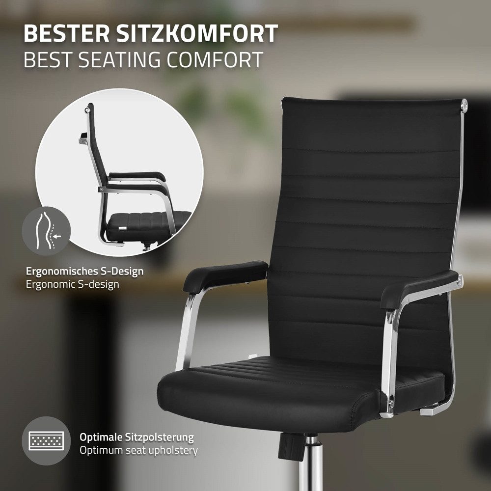 ML-DESIGN Bürostuhl Schreibtischstuhl ergonomisch mit Armlehnen Wippfunktion 360° drehbar, Computerstuhl Schwarz mit Rollen Gaming-Stuhl Drehstuhl Chefsessel – Bild 5 von 5
