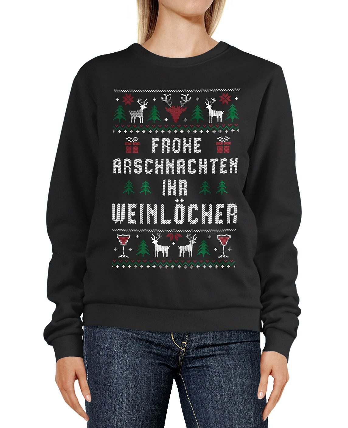 MoonWorks Sweatshirt Sweatshirt Damen Weihnachtspulli Ugly Christmas Frohe Arschnachten