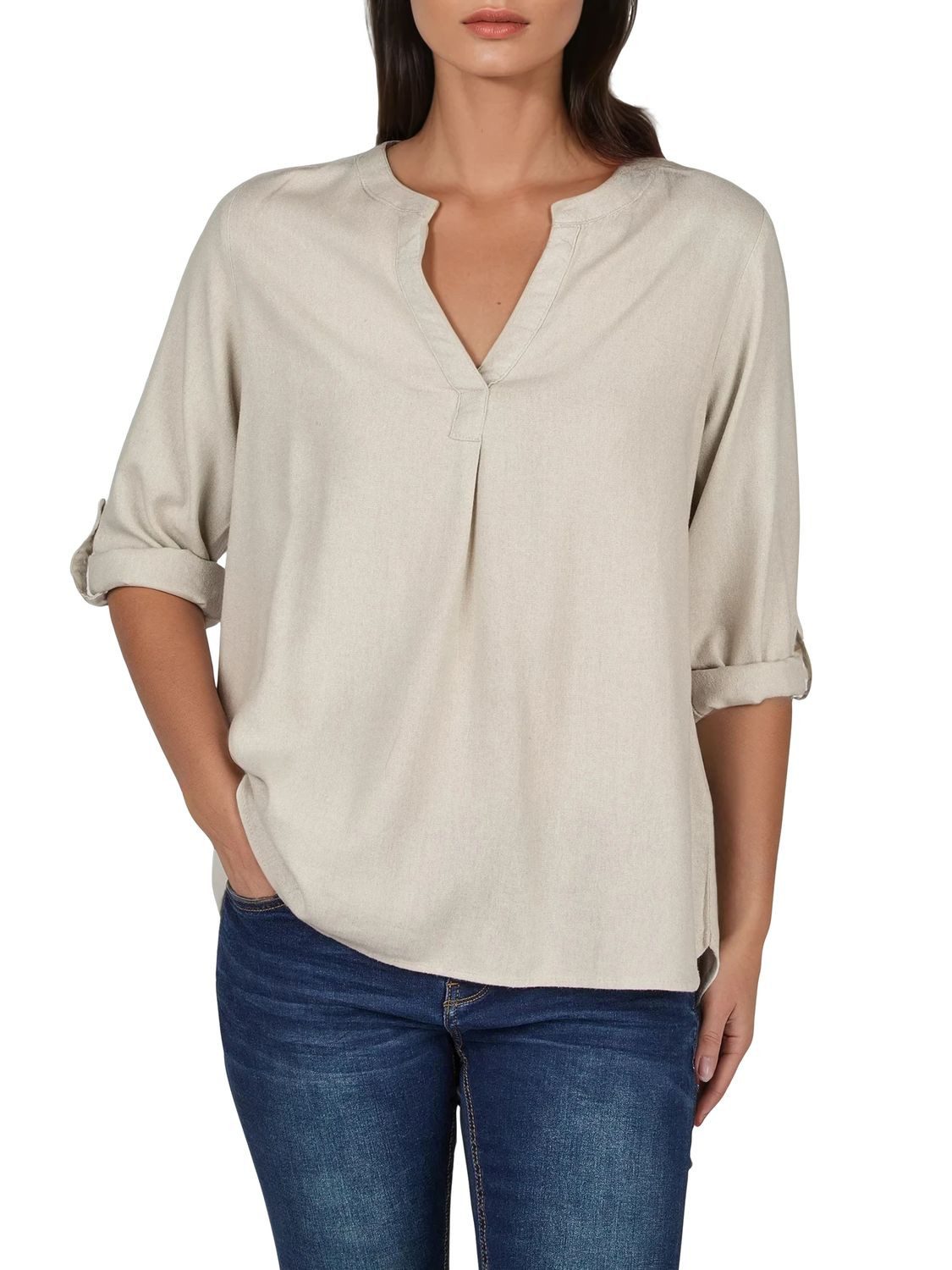 DENIMFY Hemdbluse Damen Leinen Bluse DFSara Regular Fit Tunika mit