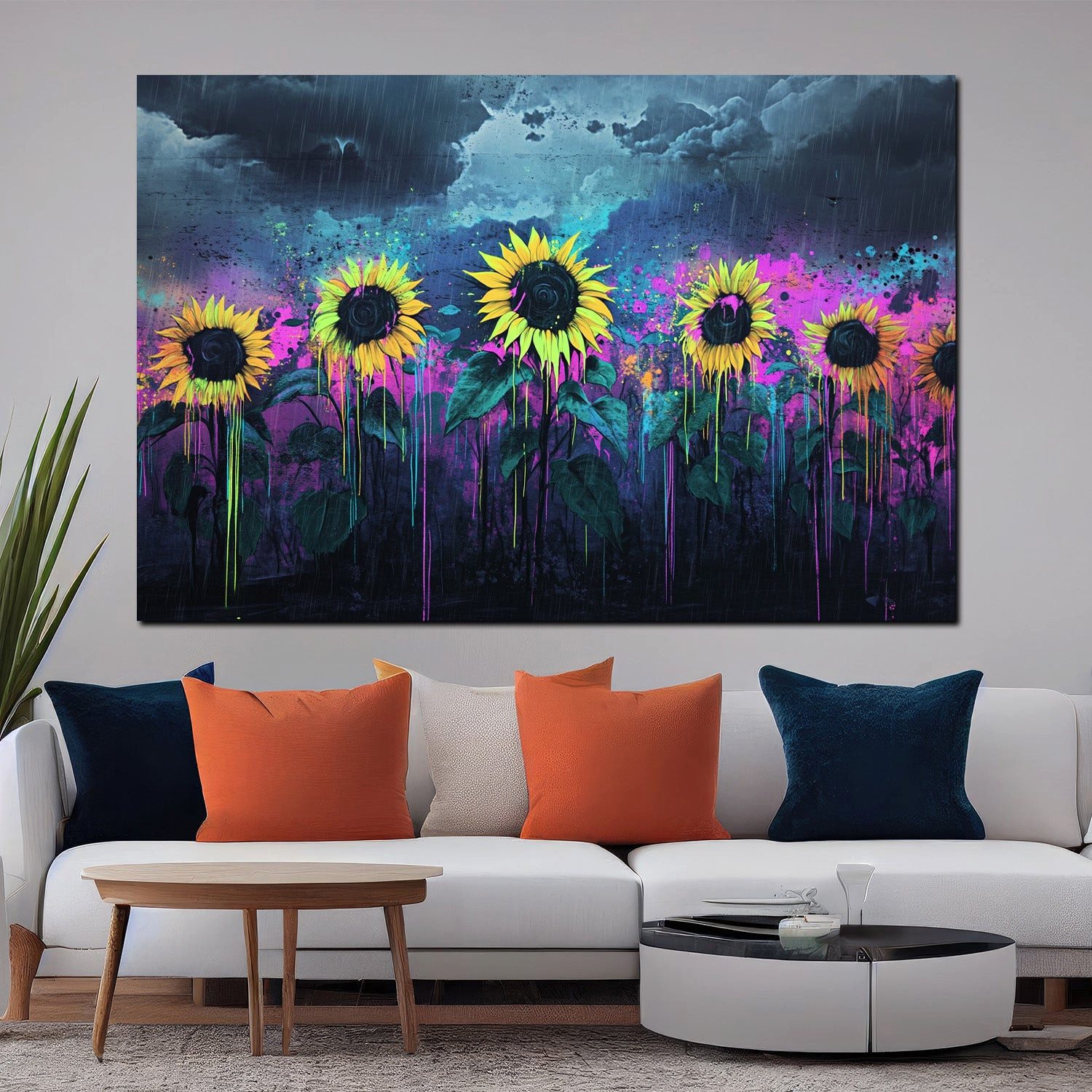 Artedinoi Leinwandbild Pop Art Sonnenblumen Regen Farben Wandbild Leinwandbild Kunstdruck Wan, Sonnenblumen im Regen
