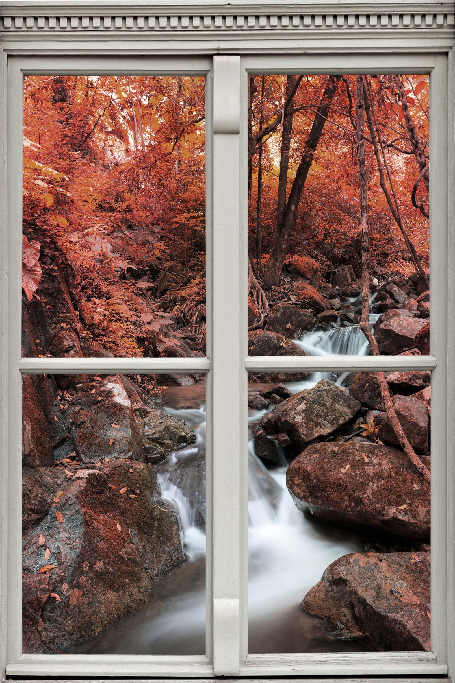 queence Wandsticker Bach, Wandsticker, Wandbild, selbstklebend, 3D, Fenster