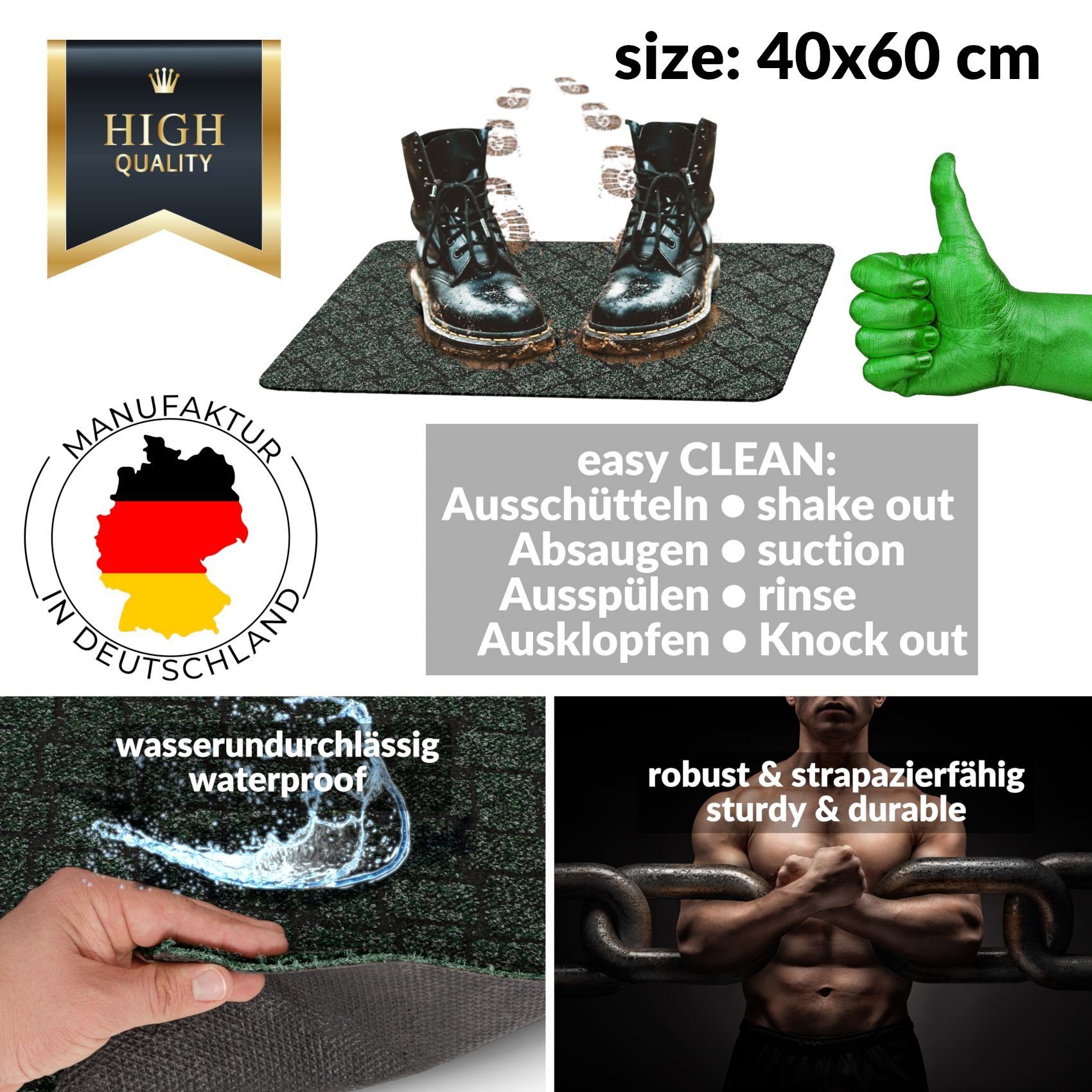 Melbourne Höhe: Grün Textil Fußmatte Pflasterstein, Vorleger Läufer Flurläufer Läufer Textil Rechteckig, ANRO, 6 mm,