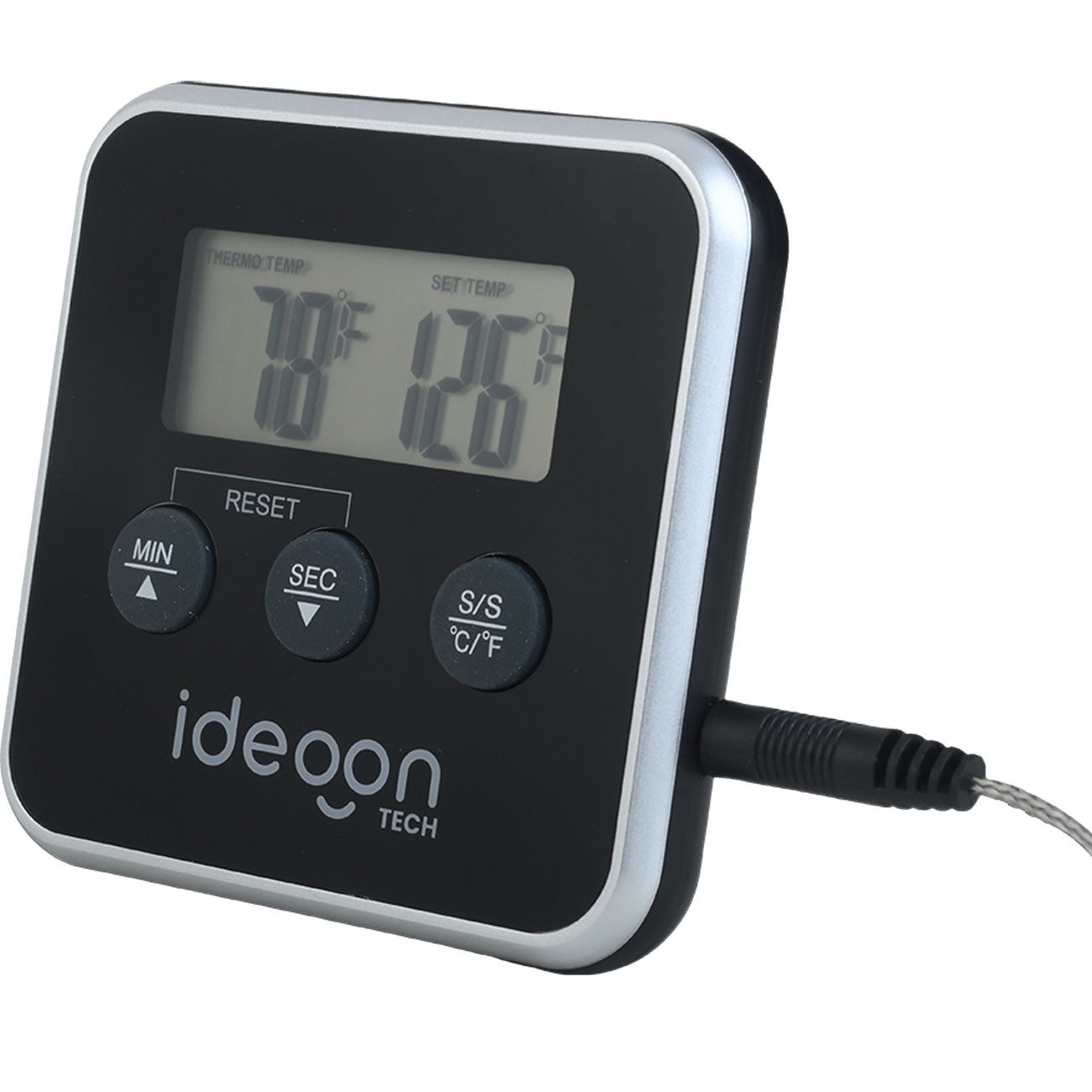 shop'n smile ideoon Backofenthermometer Digitales Fleischthermometer & Ofenthermometer mit Timer bis 300°C, Timer 1 Sek. bis 99:59 Min. •-50 bis 300 °C • Umschaltbar °C & °F
