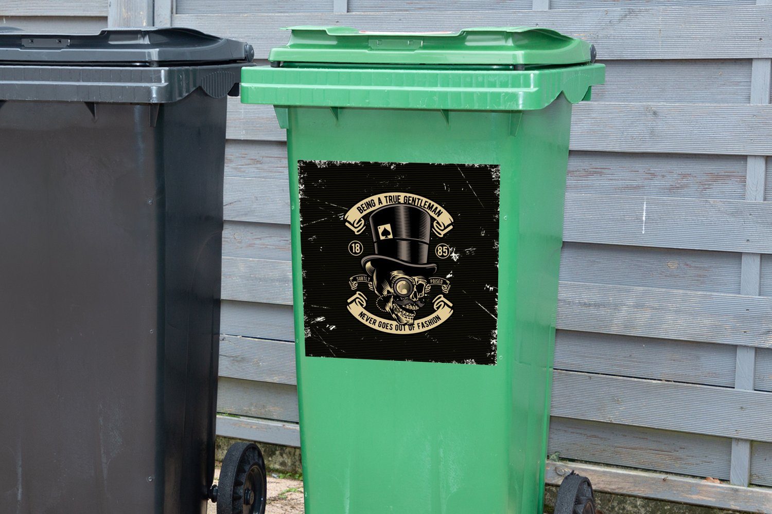 Sticker, Container, Totenkopf Vintage Mülltonne, (1 Abfalbehälter Hut Mülleimer-aufkleber, Wandsticker - MuchoWow - St),