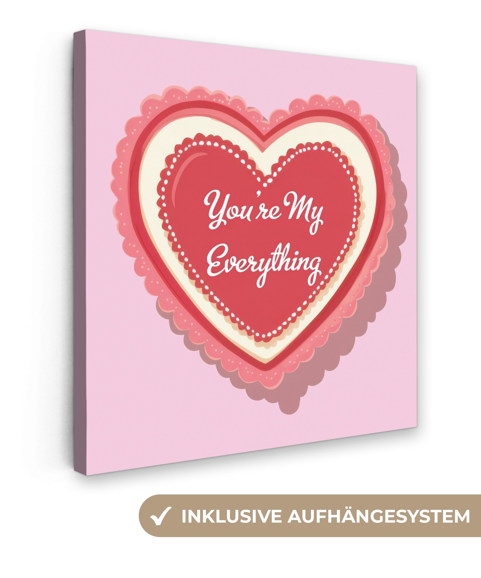 OneMillionCanvasses® Leinwandbild Liebe - Herz - Valentinstag, Fotodruck (1 St), Wandbild, Deko Schlafzimmer Wohnzimmer Flur 20x20 cm