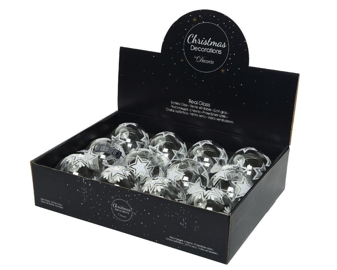 Kaemingk Weihnachtsbaumkugel, Weihnachtskugeln Glas Sterne Motiv 8cm klar transparent, 12er Set