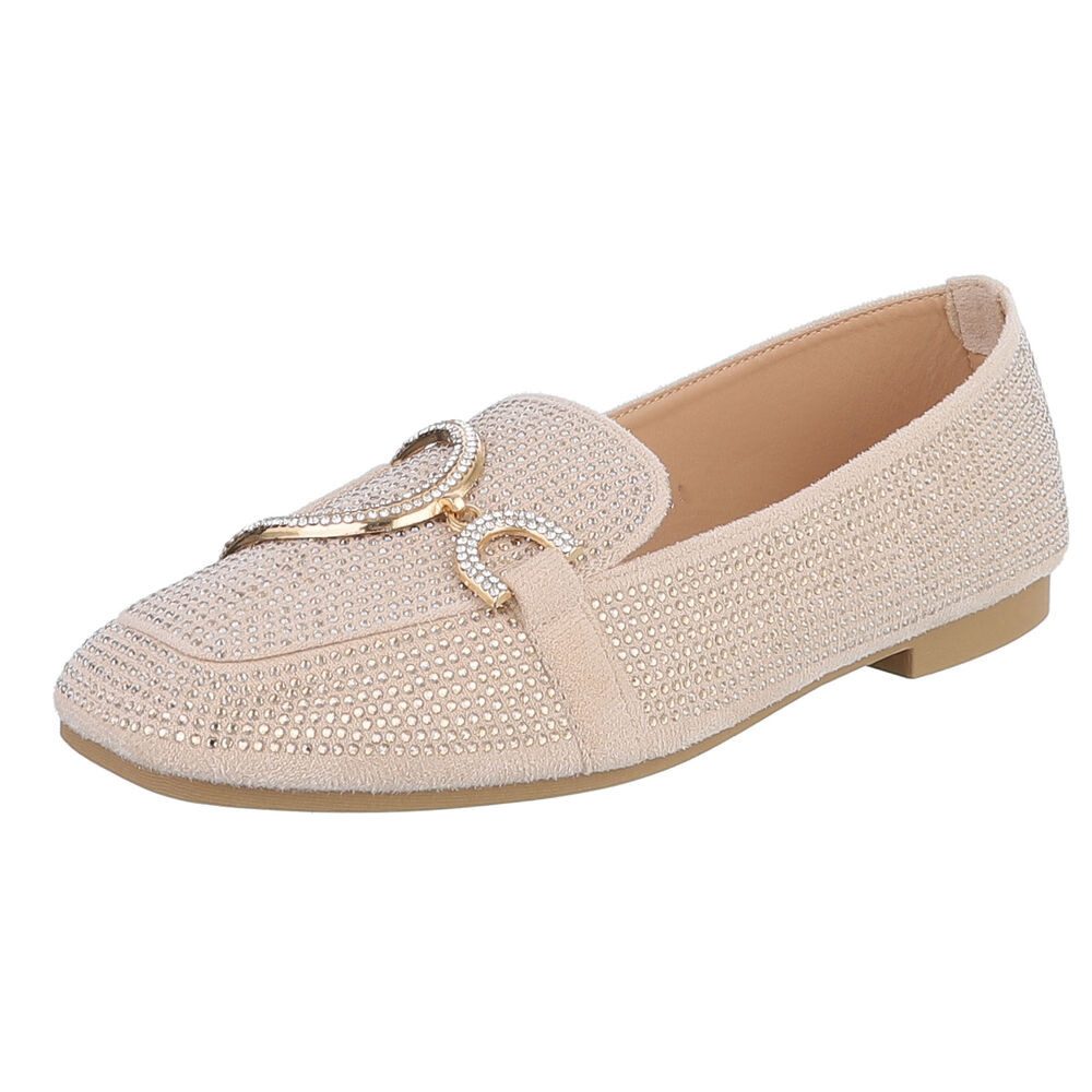 Ital-Design Elegante Loafers mit Schnalle für Damen - Bequem und stilvoll Slipper (91261608) Blockabsatz Mokassins in Beige
