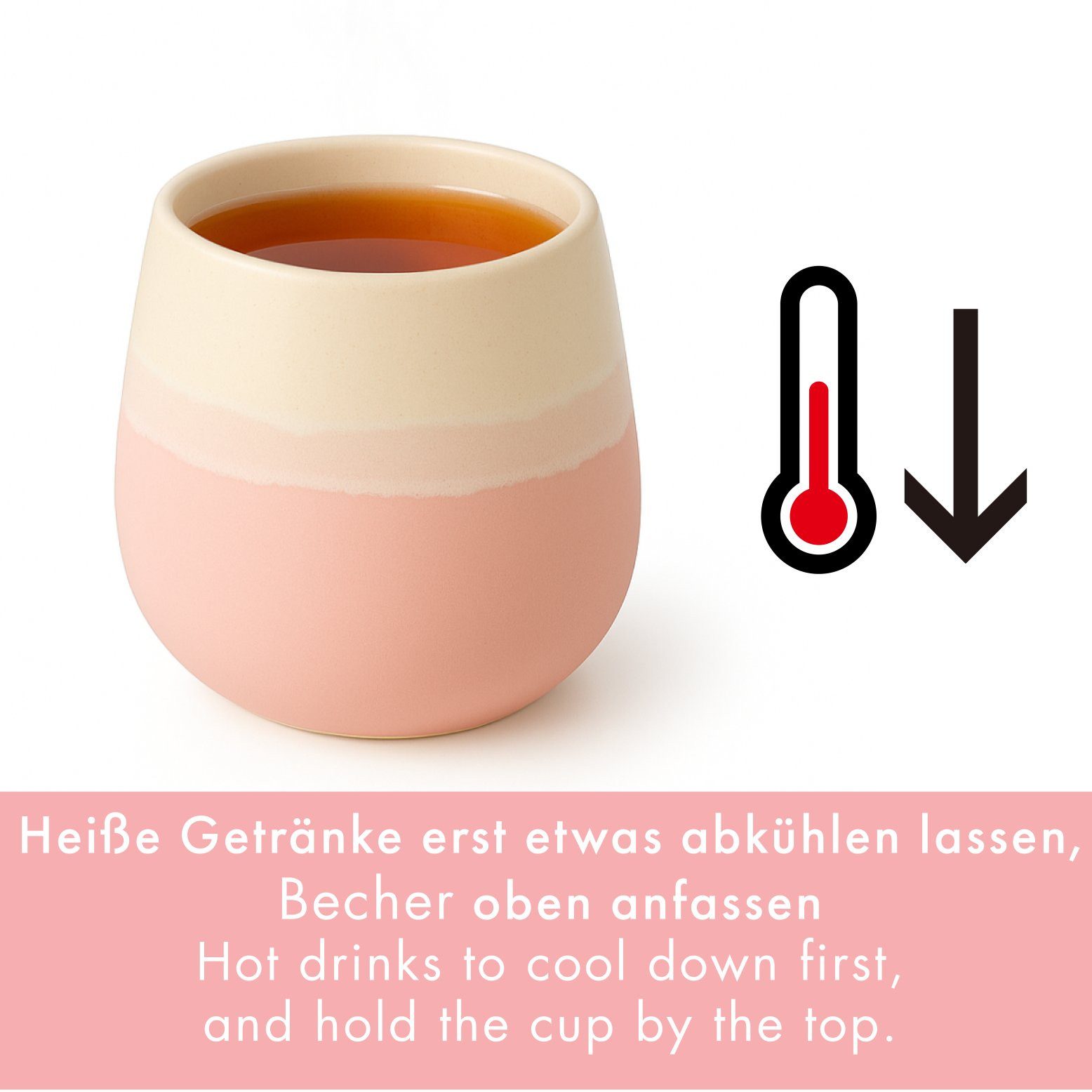 Goodwei Teeglas Japanisches Teebecher Set "Fuji Pink", modernes Design, 4-tlg., Keramik