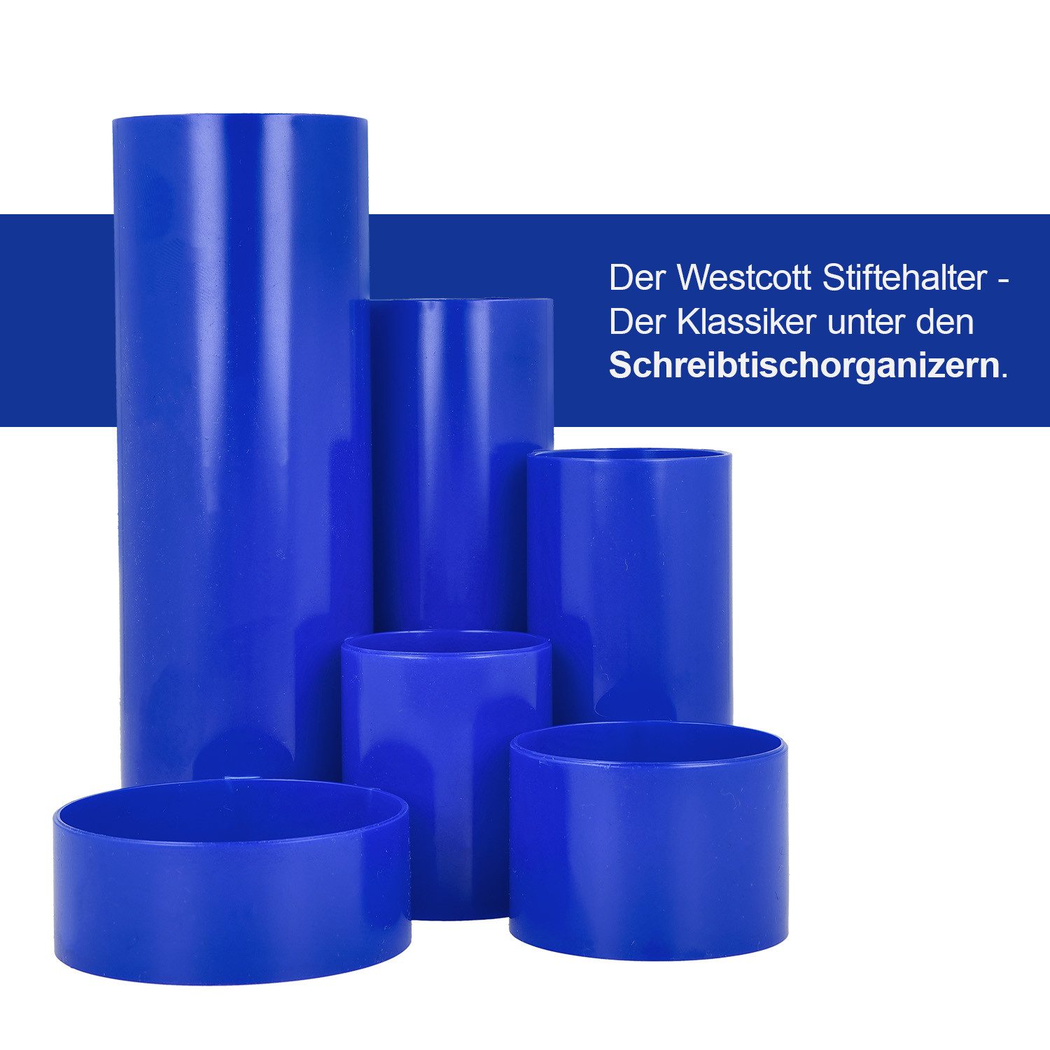 WESTCOTT Organizer Stiftehalter Blau, Stifteköcher mit 6 runden Fächern, Schreibtisch Organizer