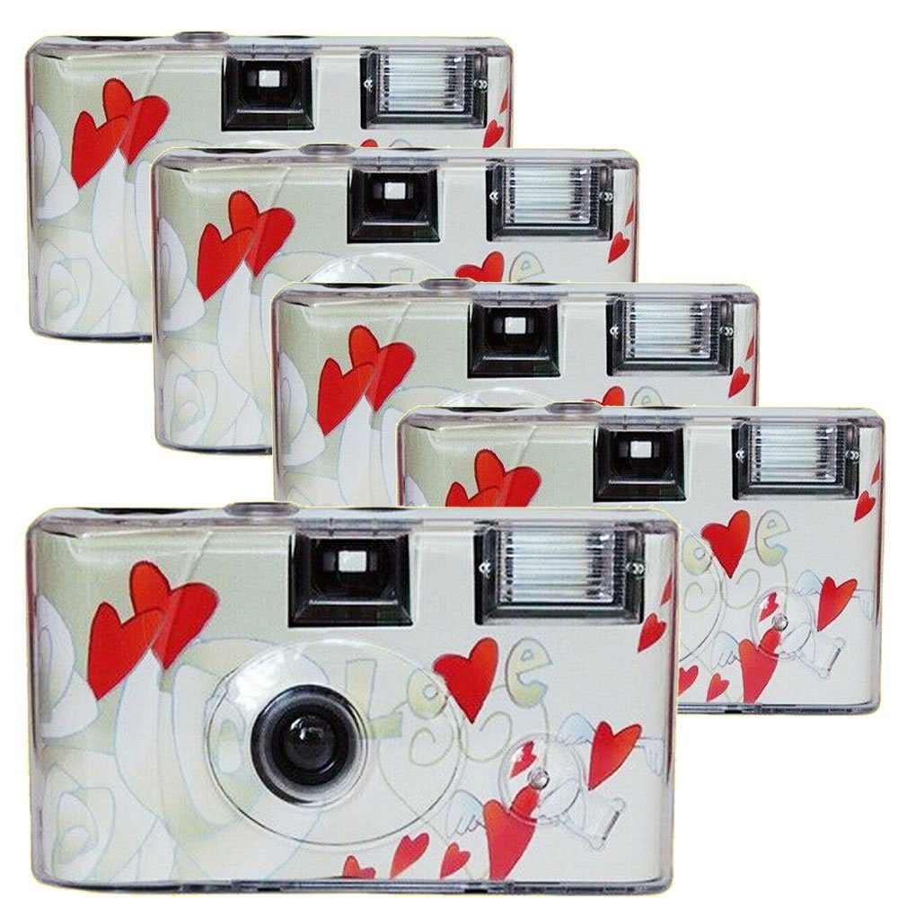 Photo Porst 5x Einwegkamera fliegende Herzen weiß MHD 12.2025 Einwegkamera