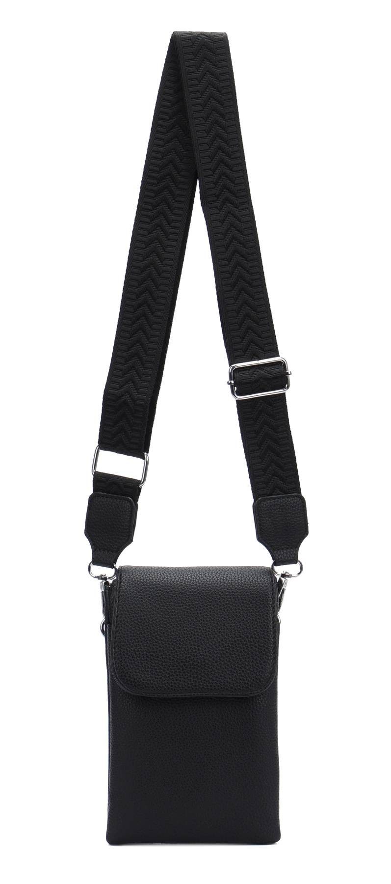 ITALYSHOP24 Geldbörse Damen Tasche Handytasche Brusttasche Crossbody Umhängetasche Crossover (Spar-Set Clutch-Tasche mit einem breitem Muster Stoffgurt/Umhängeband, Leder Optik), Bodybag Smartphone Freizeit Handtasche Brieftasche Schultertasche
