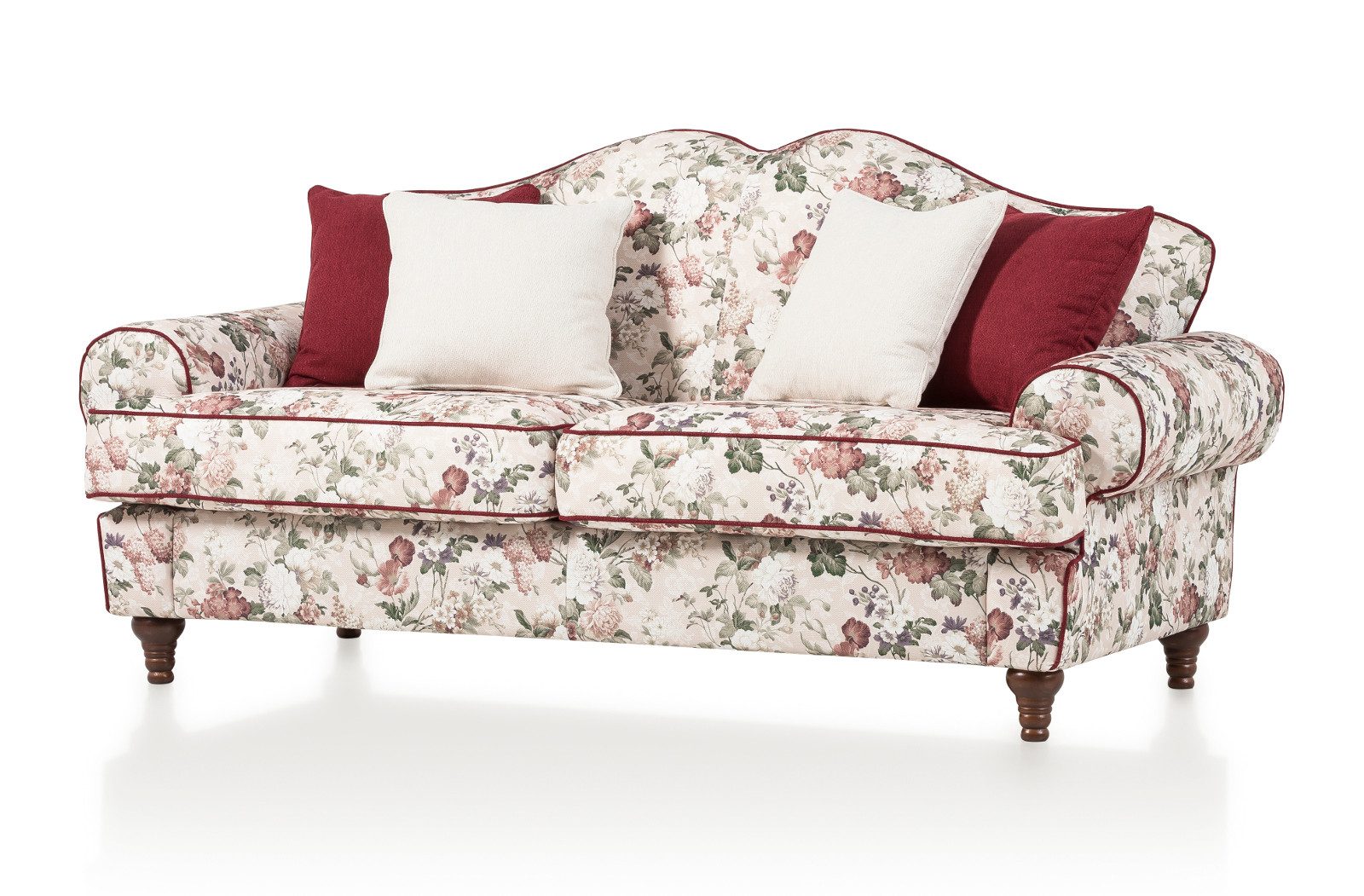 Furn.Design Sofa Elita, 3-Sitzer in beige mit Blumenmuster, Landhausstil, mit Bonell Federkern