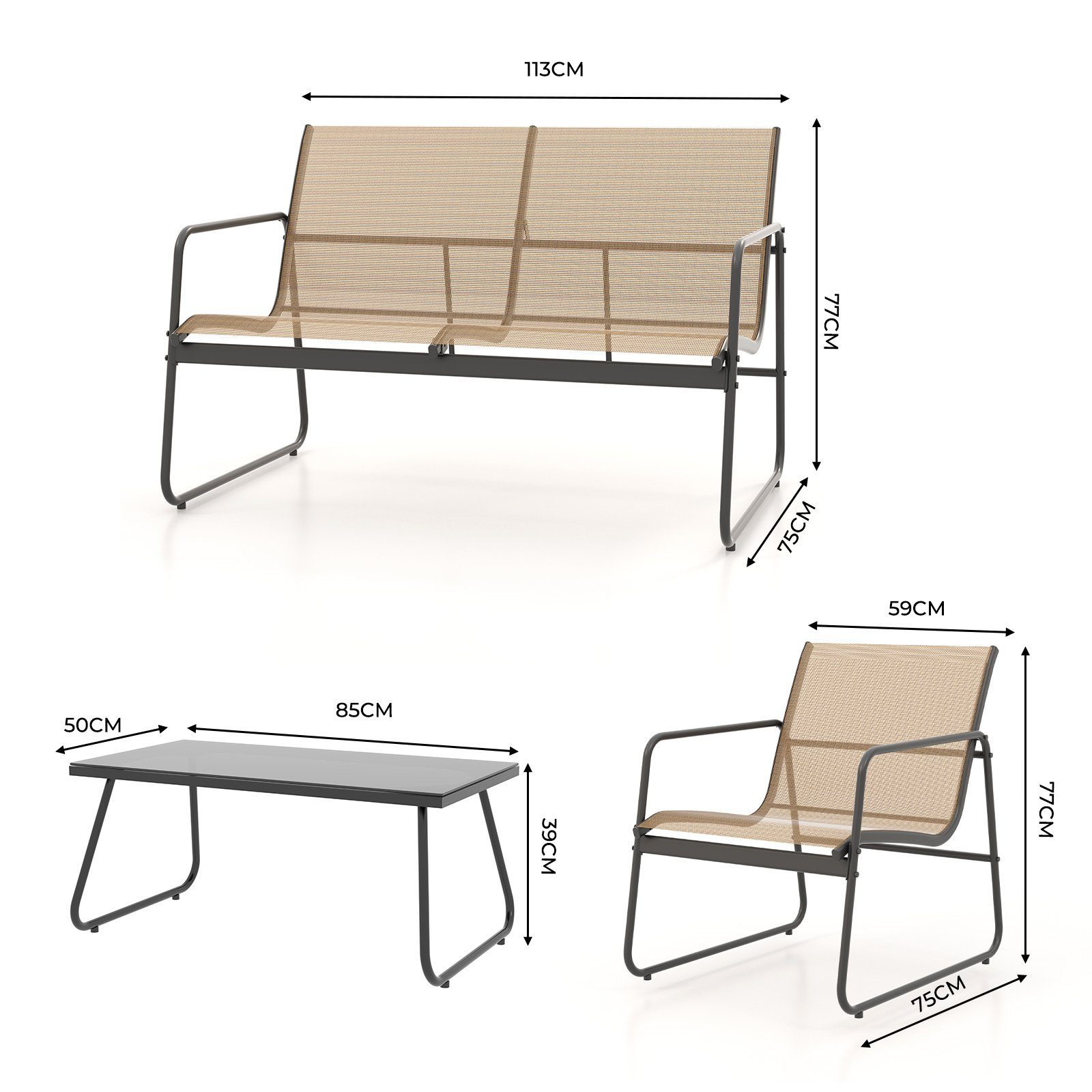 Grand patio Gartenlounge-Set Balkonset, Glas+Stahl, (Set, günstig online kaufen