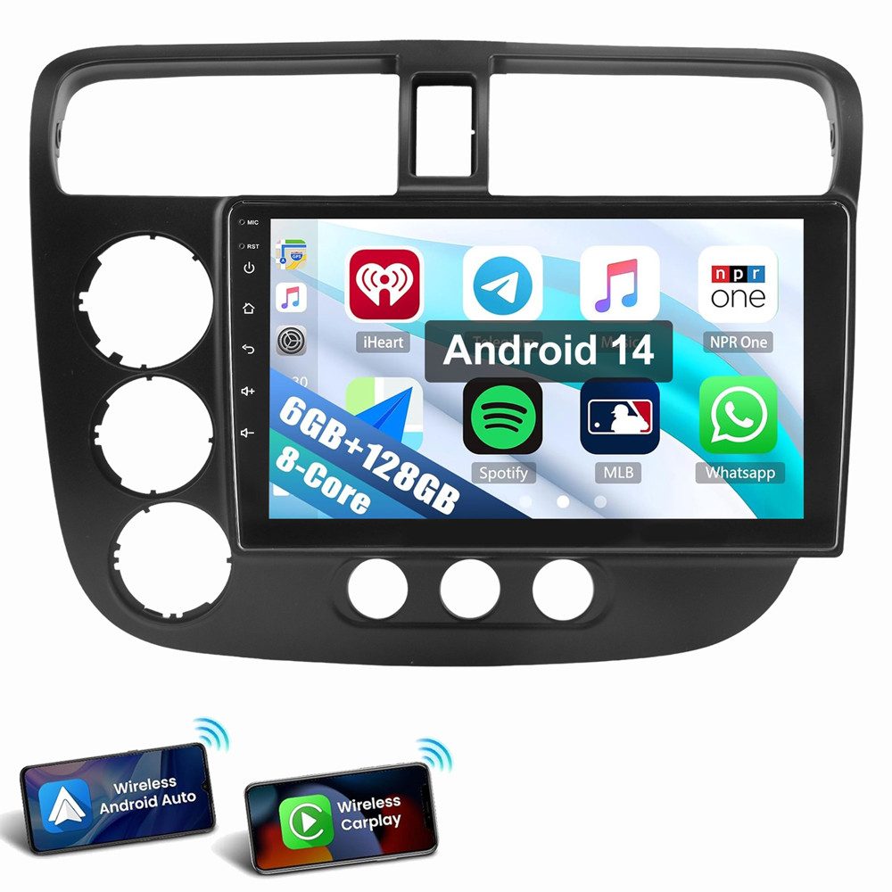 ESSGOO Für Honda Civic VII 2000-2005 8-Kern 6+128G Hatchback NAVI Autoradio (Digitalradio (DAB), RDS, FM, AM, Apple Carplay Android Auto GPS Navi WIFI BT)