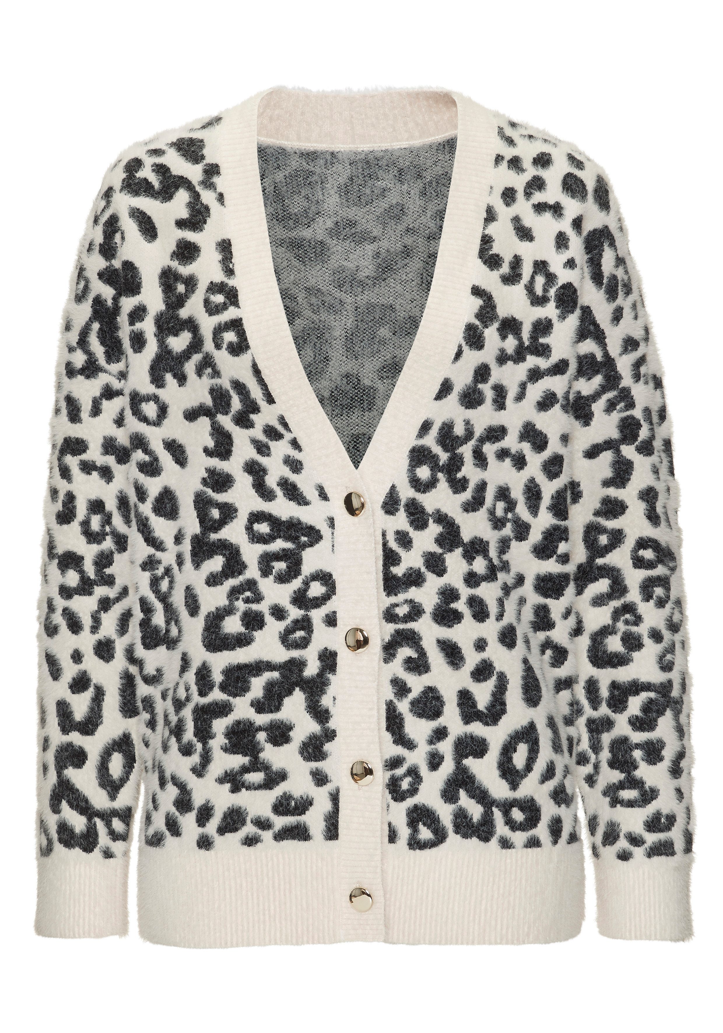 LASCANA Strickjacke mit Leomuster in flauschiger Qualität günstig online kaufen