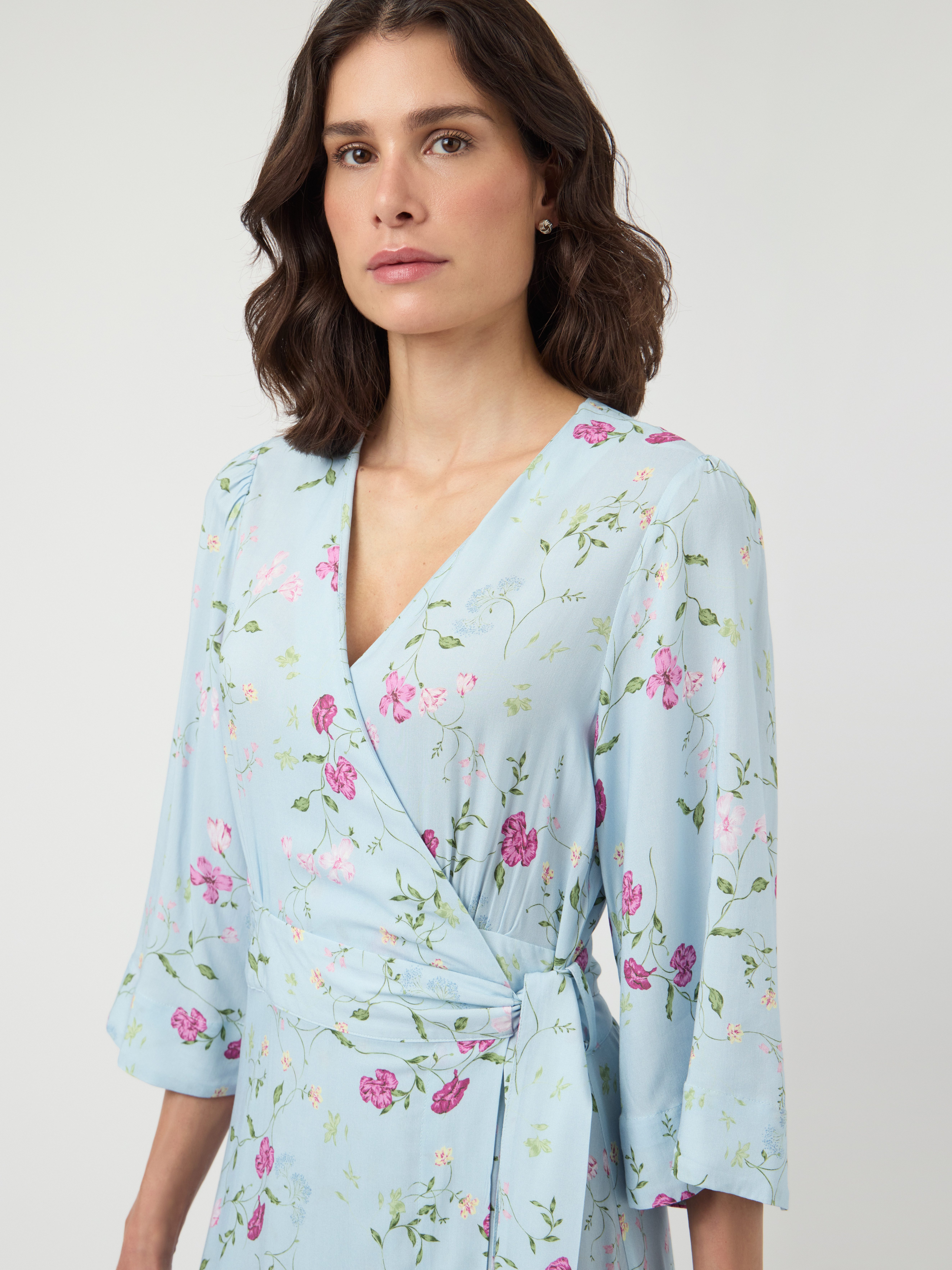 Y.A.S A-Linien-Kleid YASSAVANNA 3/4 WRAP LONG DRESS S. NOOS Sommerkleid aus Viskose mit Wickel-Optik
