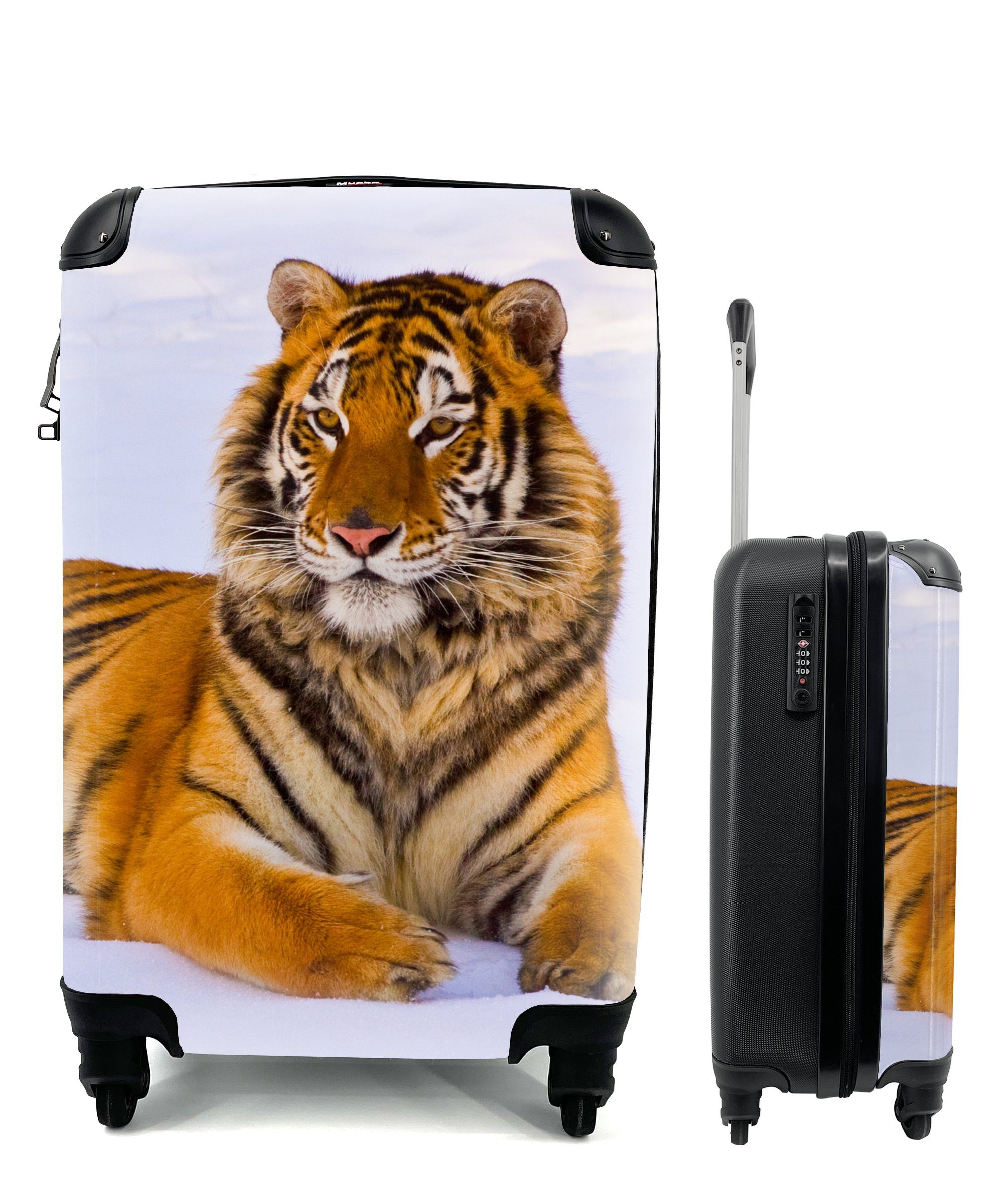 MuchoWow Handgepäckkoffer Tiger - Schnee - Winter - Tiere, 4 Rollen, Reisetasche mit rollen, Handgepäck für Ferien, Trolley, Reisekoffer