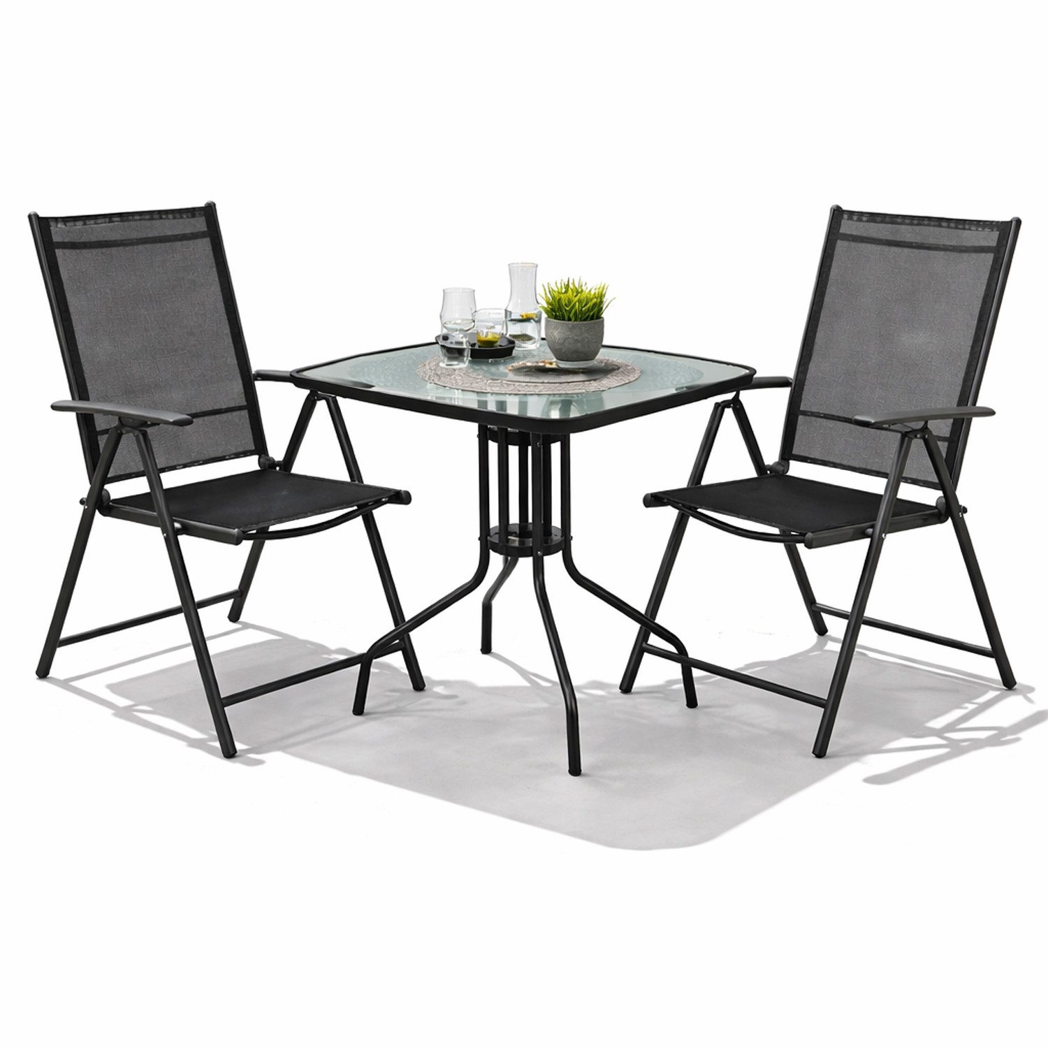 Mojawo Essgruppe Bistro Sitzgarnitur Bistrogarnitur 3-teilig Anthrazit