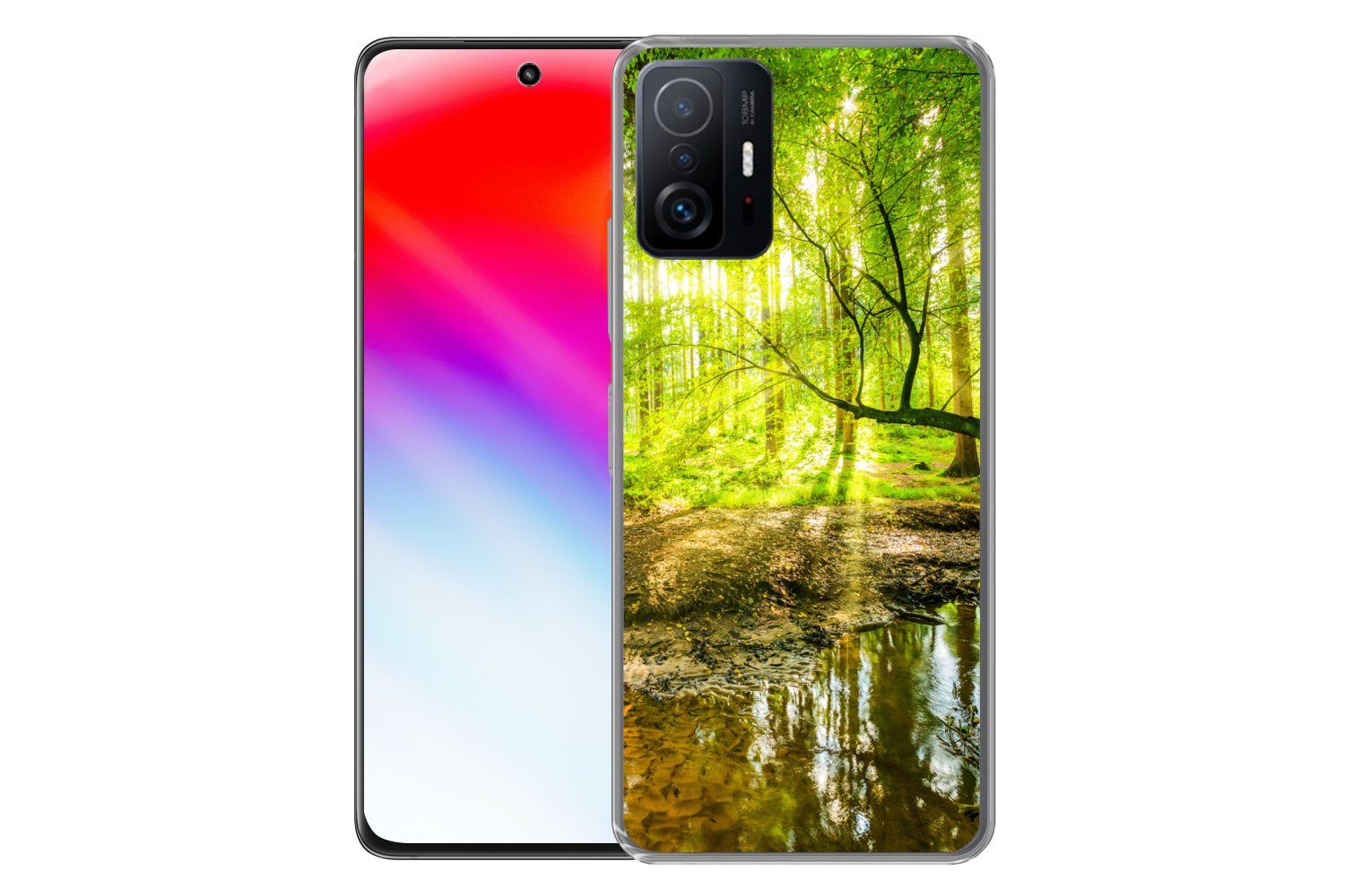 MuchoWow Handyhülle für Xiaomi 11 Lite 5G NE Wald - Landschaft - Wasser - Bäume - Sonne -, Phone Case, Silikon, Schutzhülle Dünn