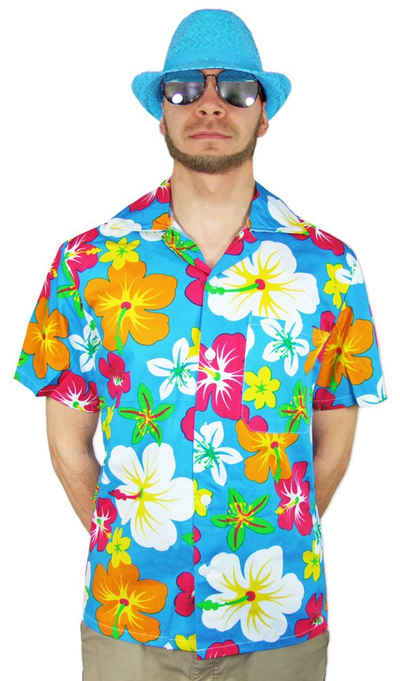 Das Kostümland Kostüm Hawaii Hemd Hibiskus Blau