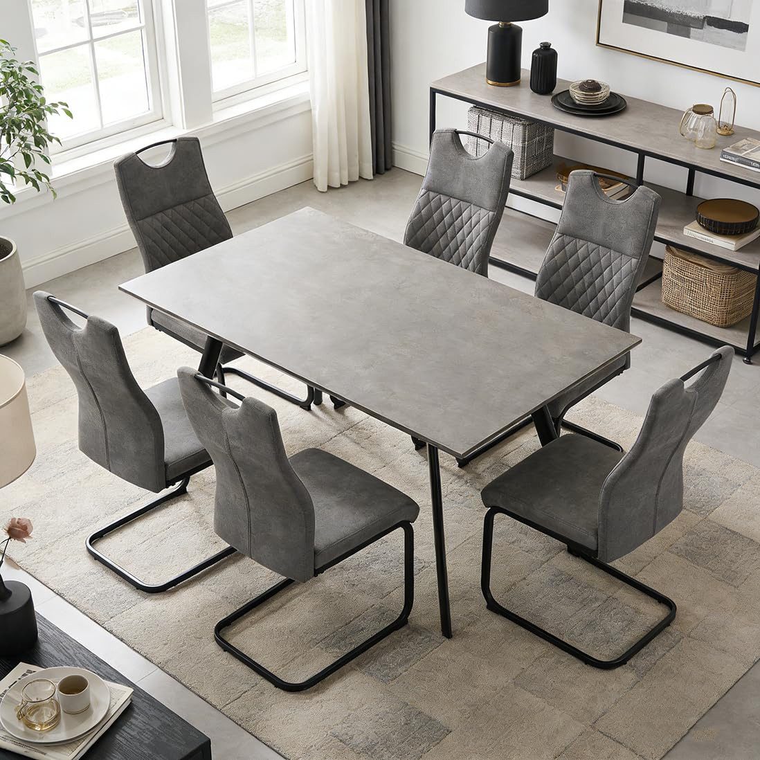 Jiexi Essgruppe Tisch- und Stuhlset, Moderner Esstisch (120×73×76 cm) mit 4–6 Stühlen