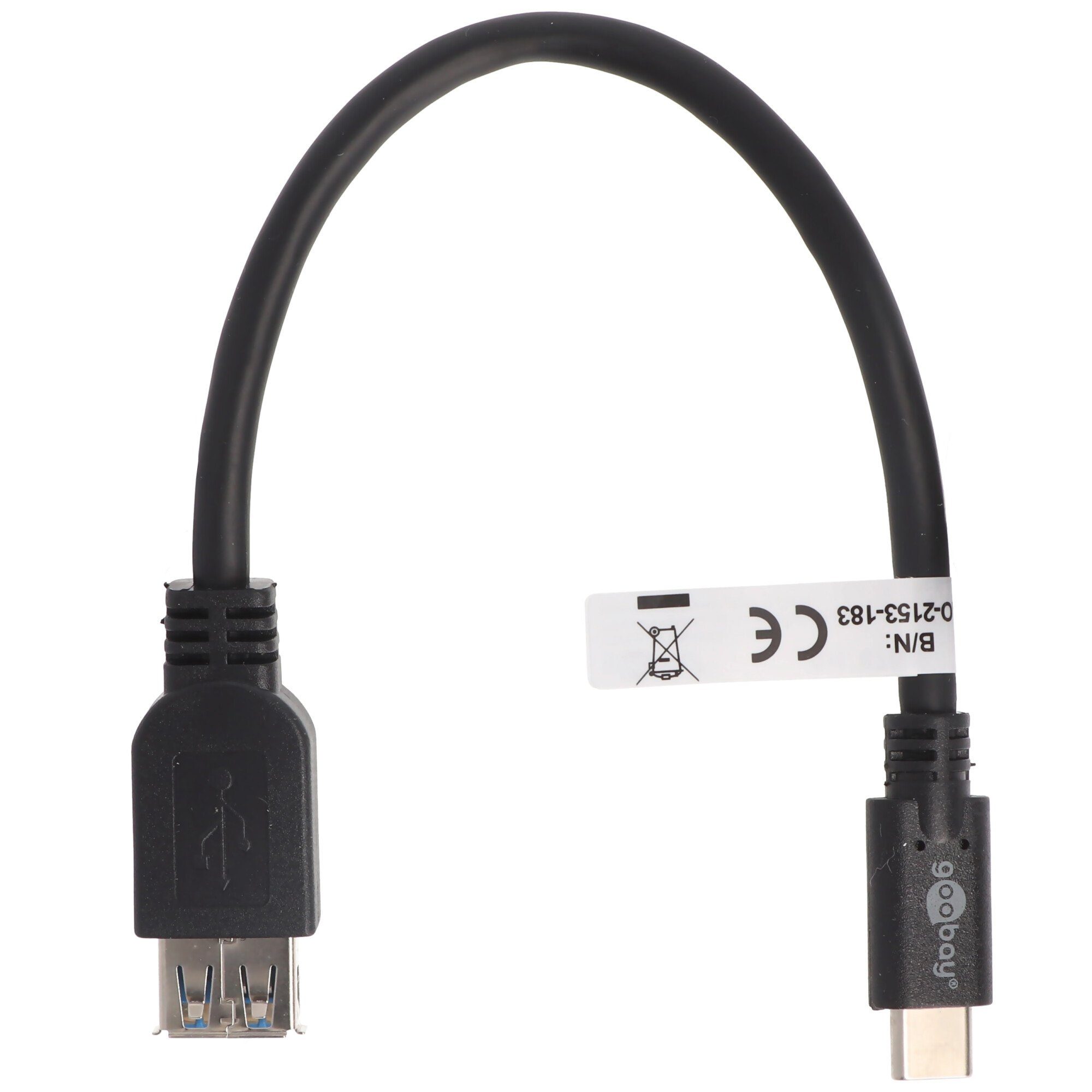 Goobay USB-C Stecker auf USB A Buchse mit Kabel schwarz 20cm Akku-Ladestation