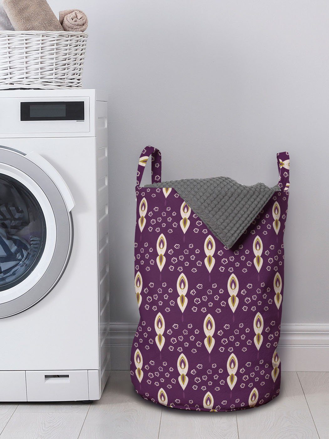 Griffen Wäschekorb mit weiss Nicht-gerade für Abakuhaus Wäschesäckchen Kordelzugverschluss Waschsalons, Retro Motive abstrakte