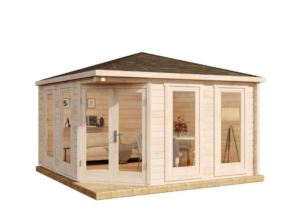 Alpholz Gartenhaus Holz 5-Eck Maja ISO, BxT: 425x425 cm, in Naturbelassen mit 44mm Wandstärke