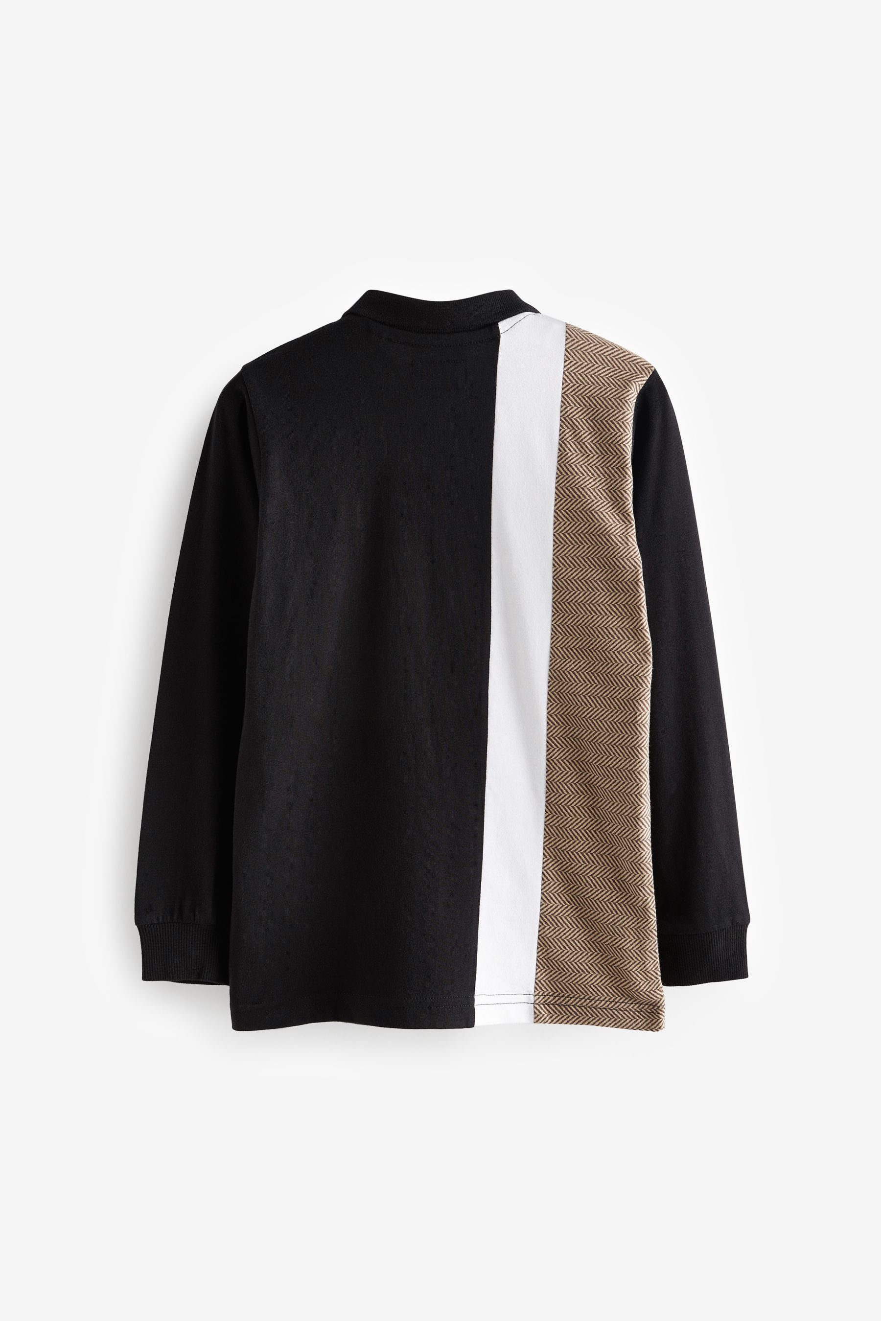 Brown Langarm-Poloshirt in (1-tlg) Langärmeliges Next Poloshirt Blockfarben Black/Tan