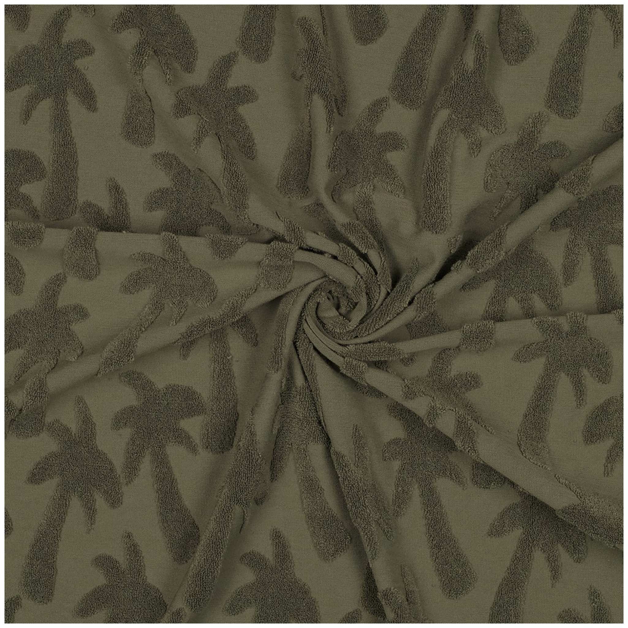 maDDma Stoff Jacquard-Frottee Palme ab 0,5mx155cm unifarben Baumwolle Frotteestoff, olivgrün