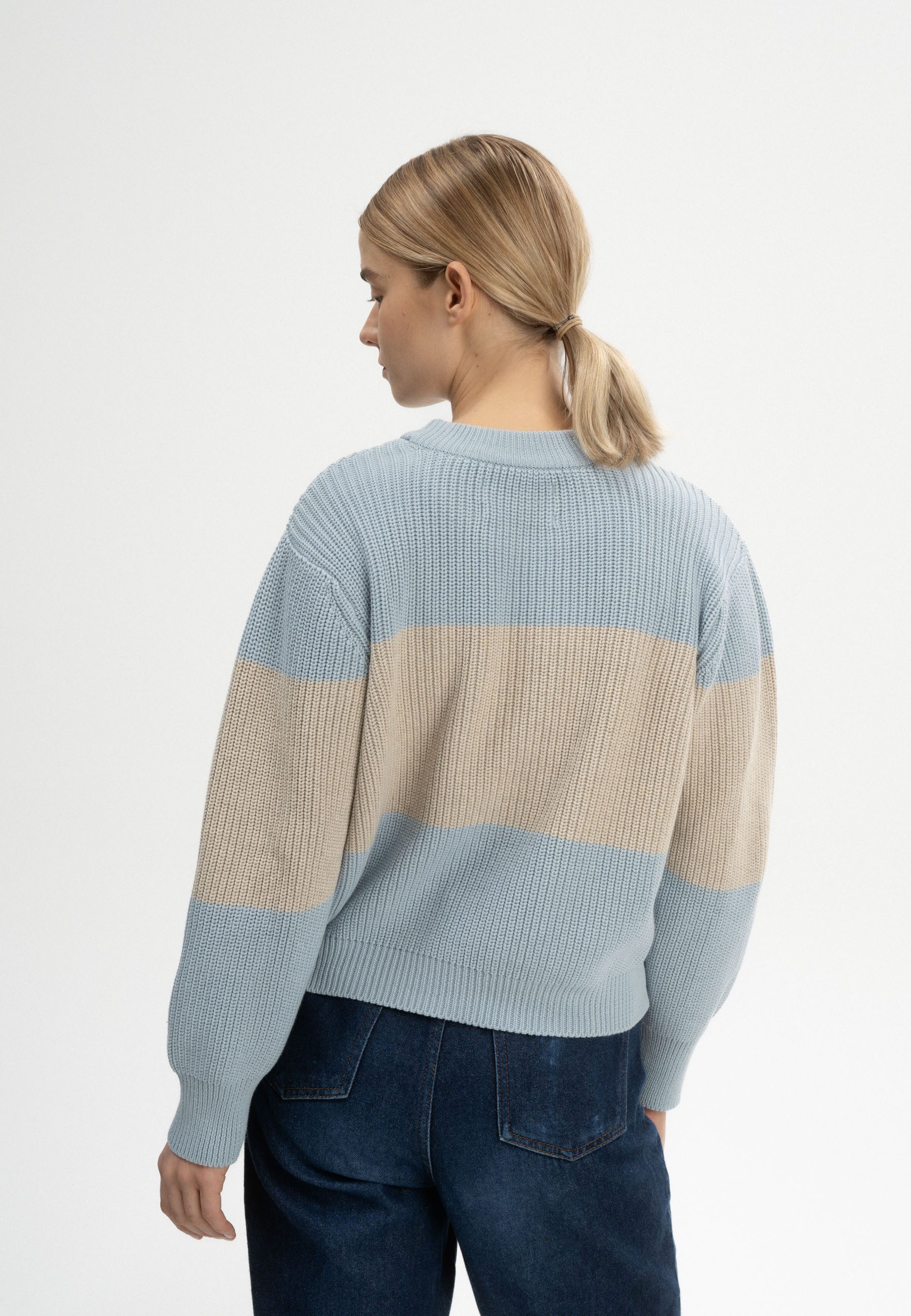 MELA Strickpullover Rippstrick Pullover Style ADAH STRIPES Gerippter Kragen, Saum und gerippte Bündchen