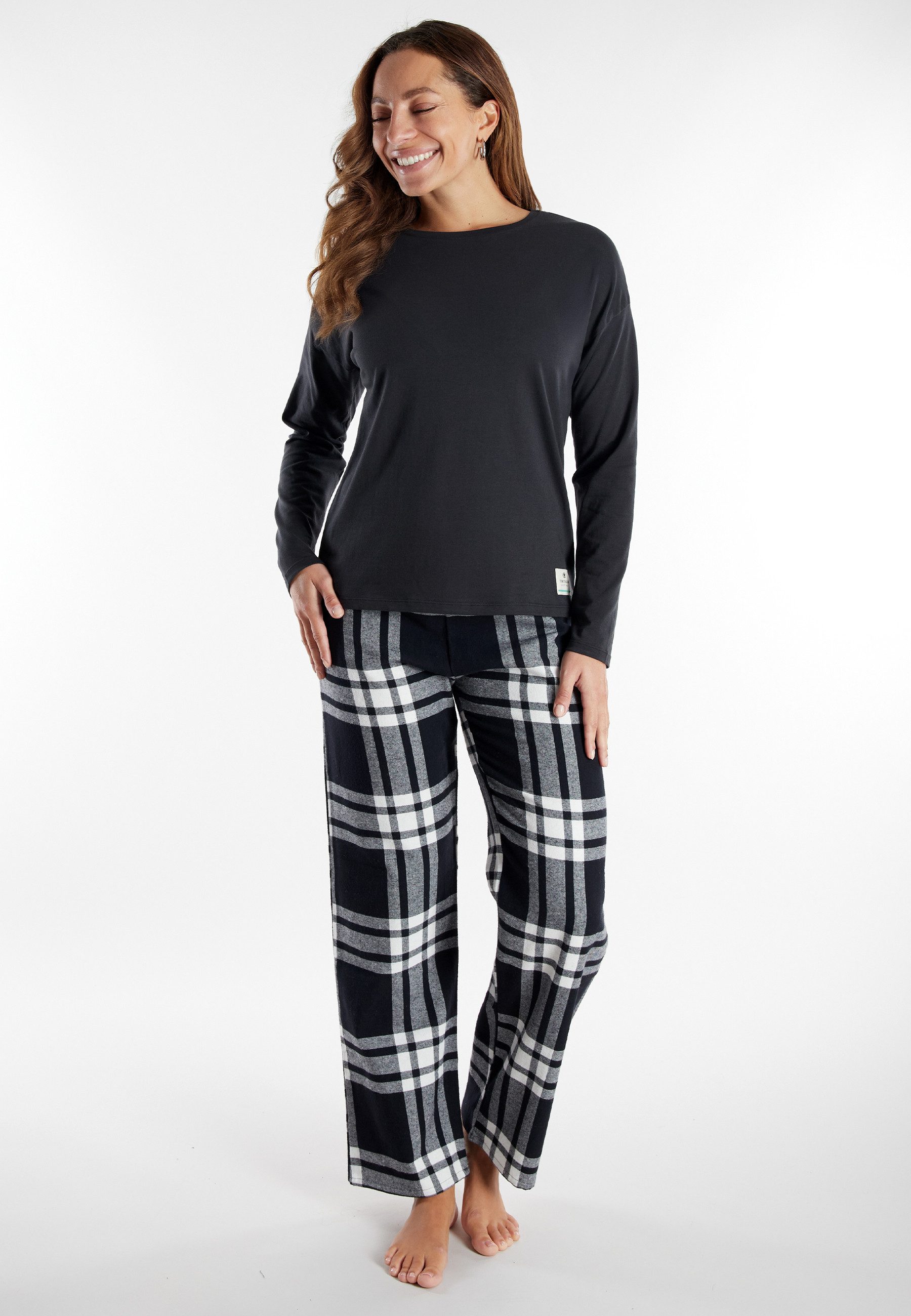 TOM TAILOR Pyjama TOM TAILOR Damen Pyjama grau kariert (1 tlg) günstig online kaufen