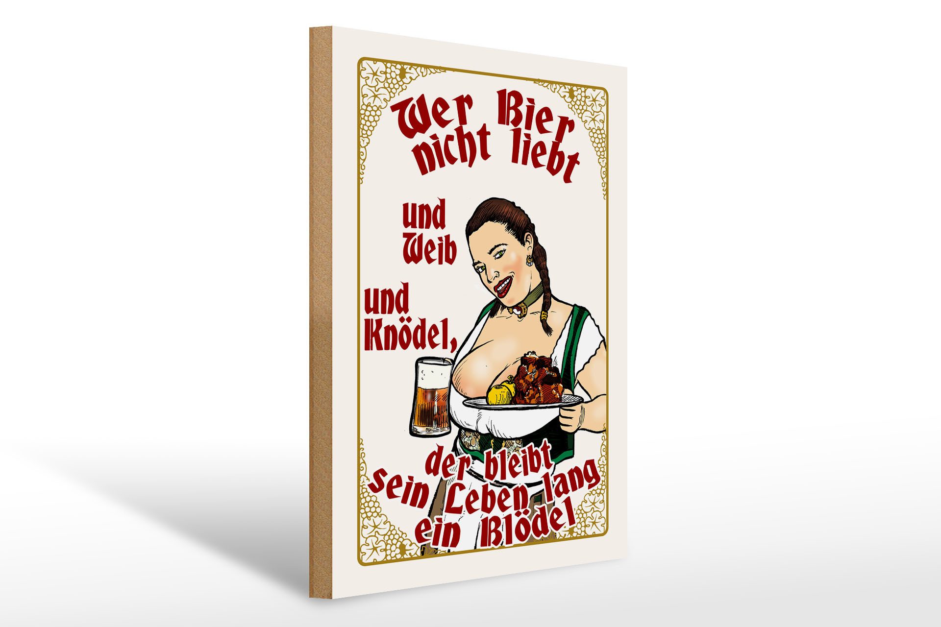 Holzbild Pinup 30x40cm wer Bier nicht liebt ein Blödel
